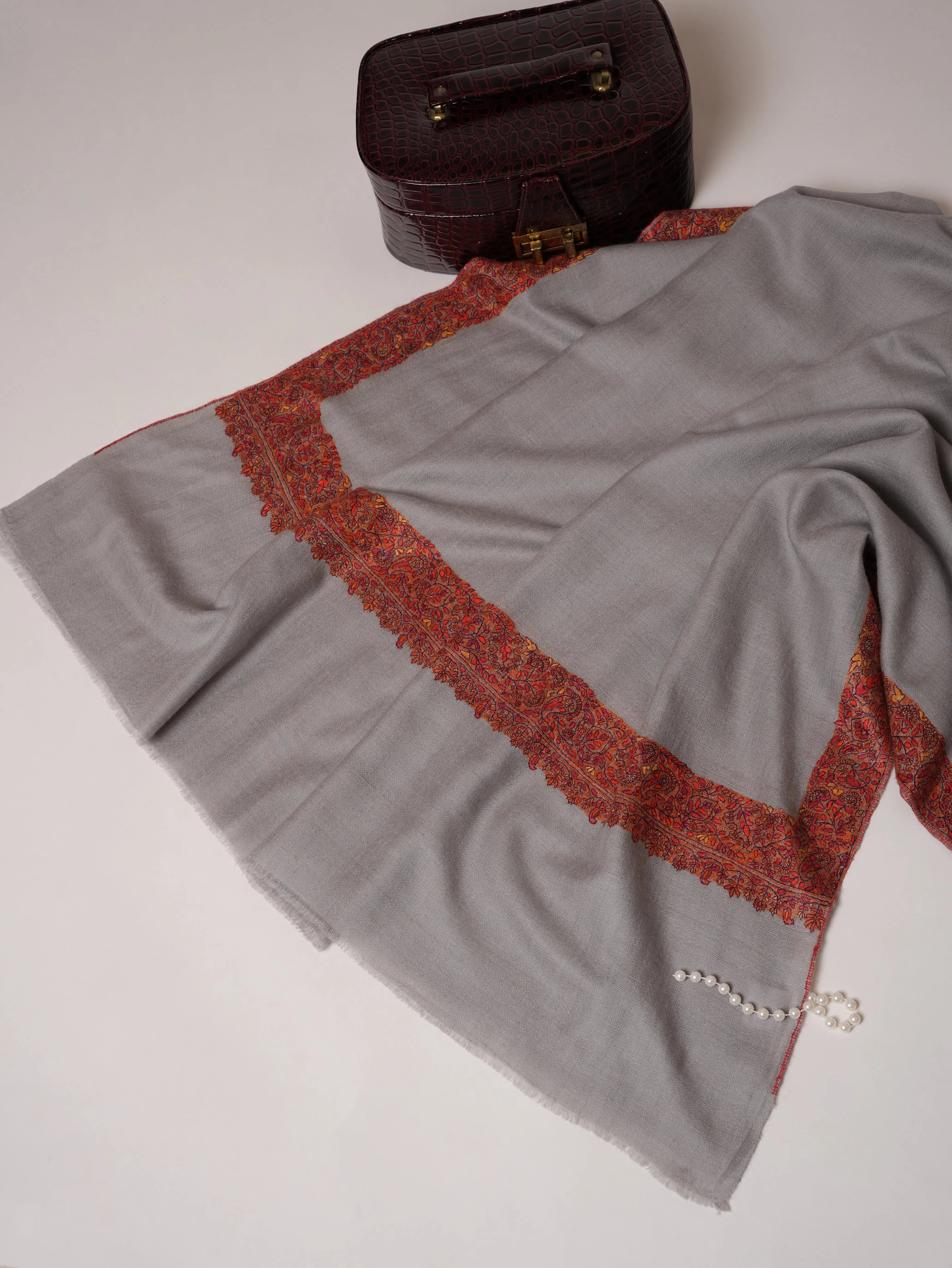 Baby Blue Pashmina Shawl with Neemdaur Hand Embroidery Shahkaar.com