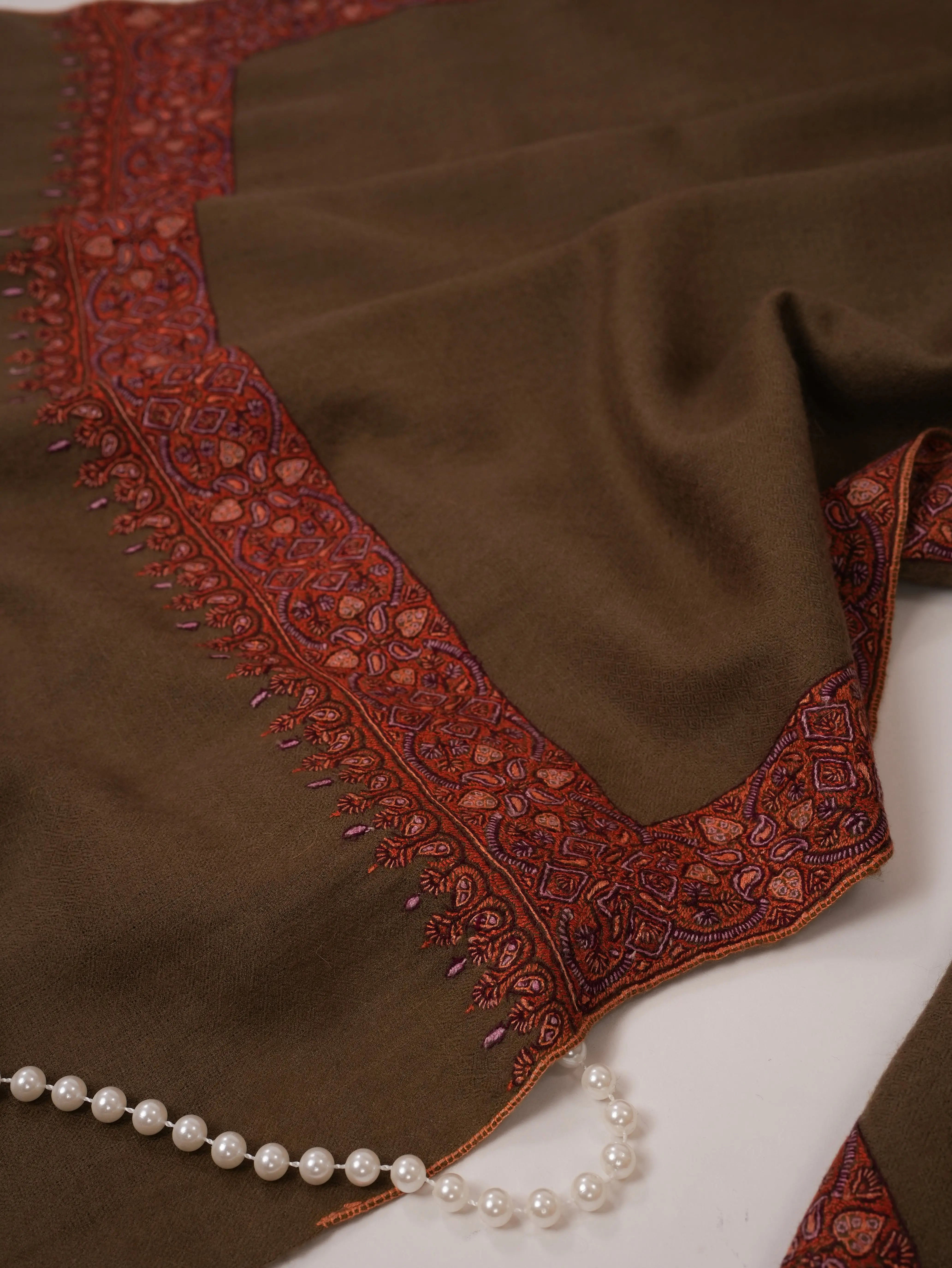 Toosh Color Pashmina Shawl with Neemdaur Hand Embroidery Shahkaar.com