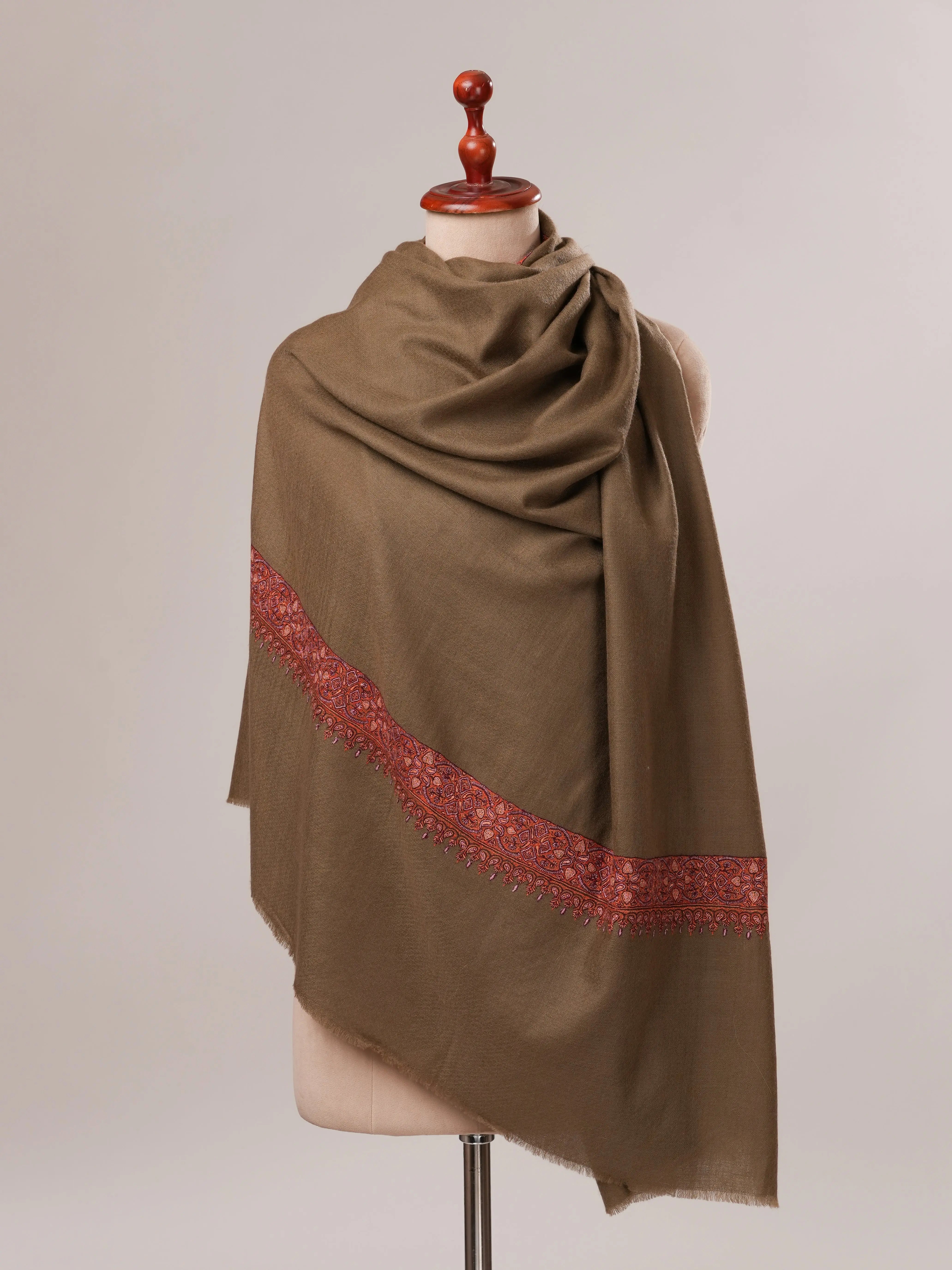 Toosh Color Pashmina Shawl with Neemdaur Hand Embroidery Shahkaar.com