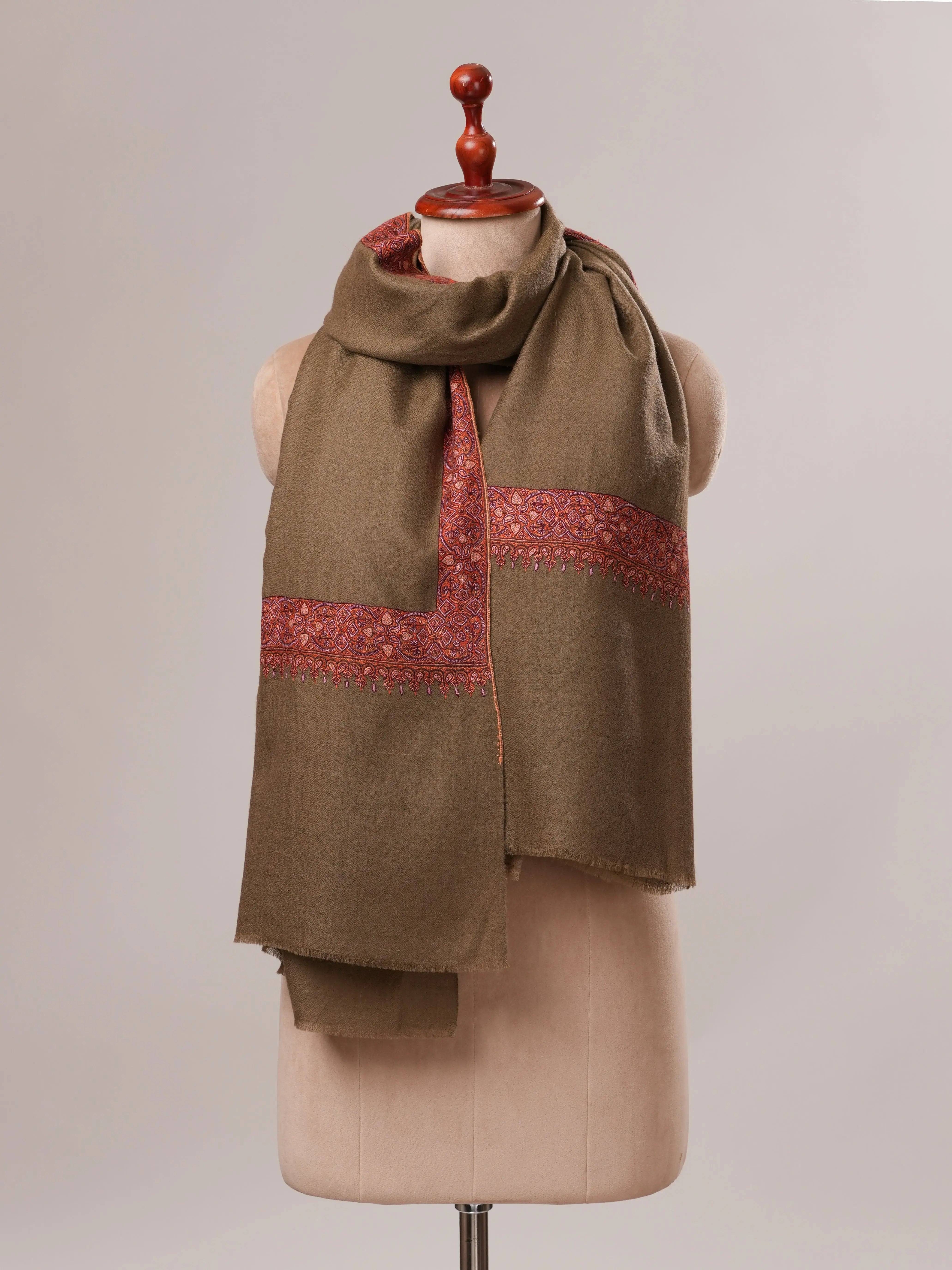 Toosh Color Pashmina Shawl with Neemdaur Hand Embroidery Shahkaar.com