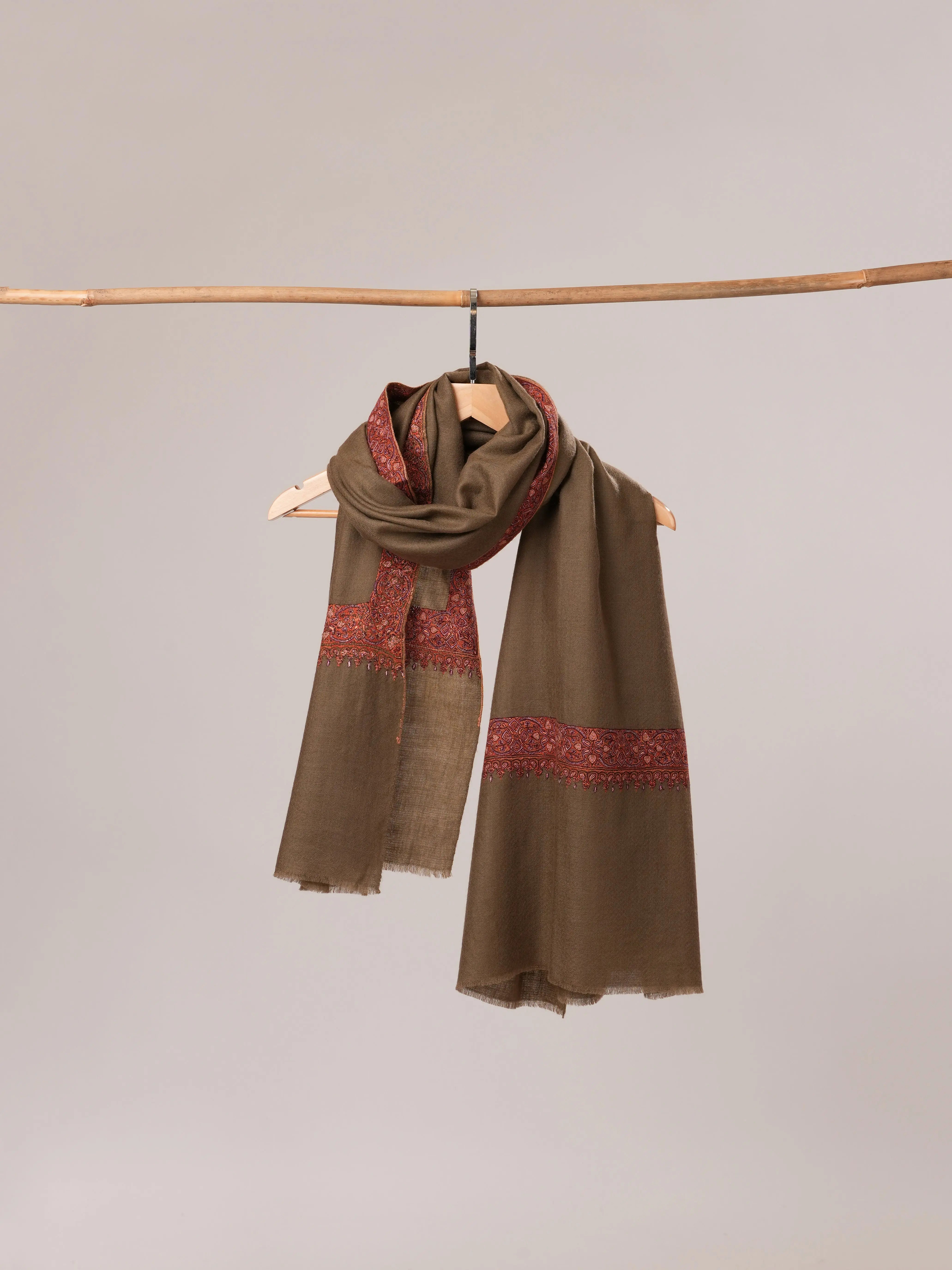 Toosh Color Pashmina Shawl with Neemdaur Hand Embroidery Shahkaar.com