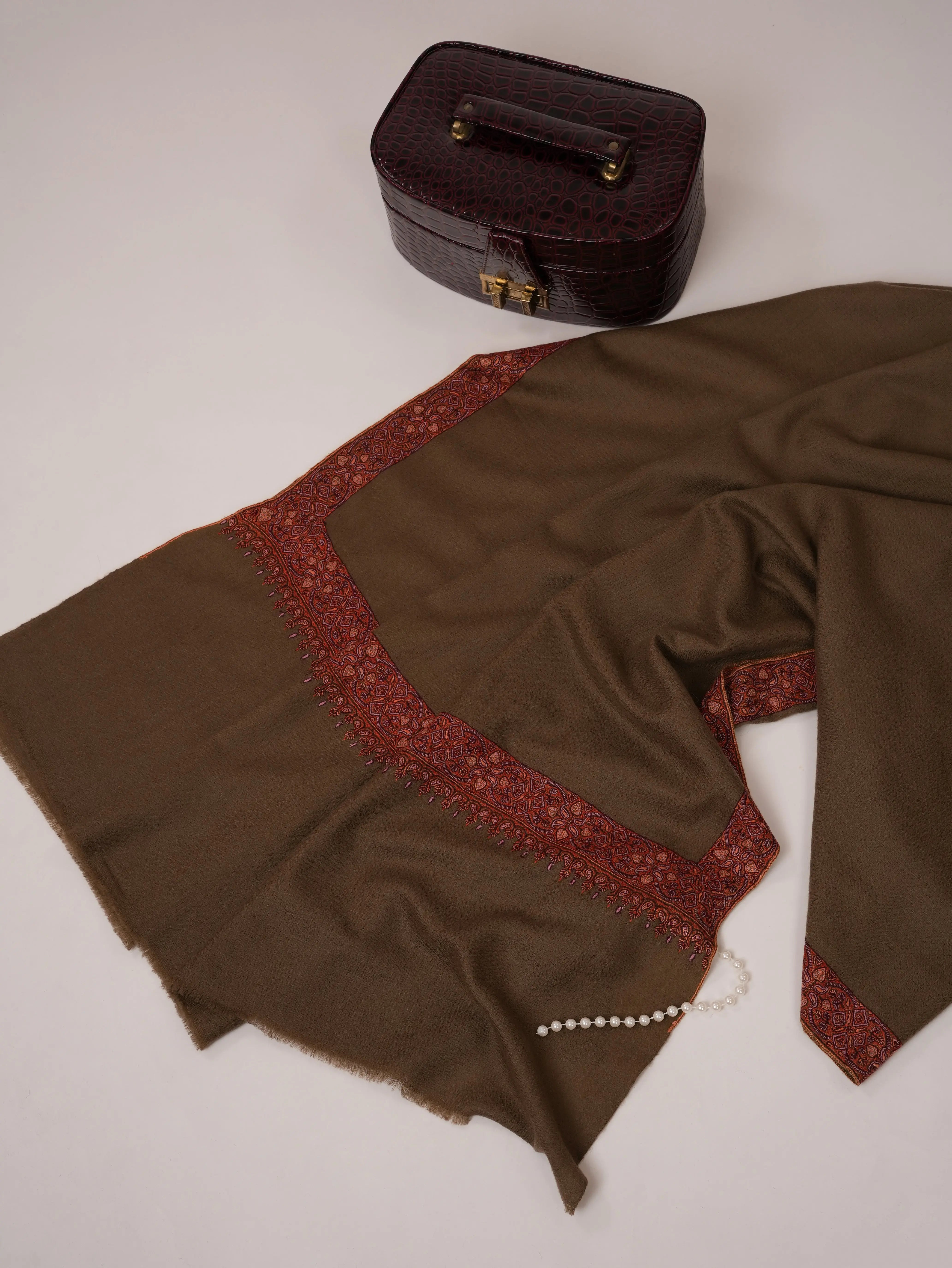 Toosh Color Pashmina Shawl with Neemdaur Hand Embroidery Shahkaar.com