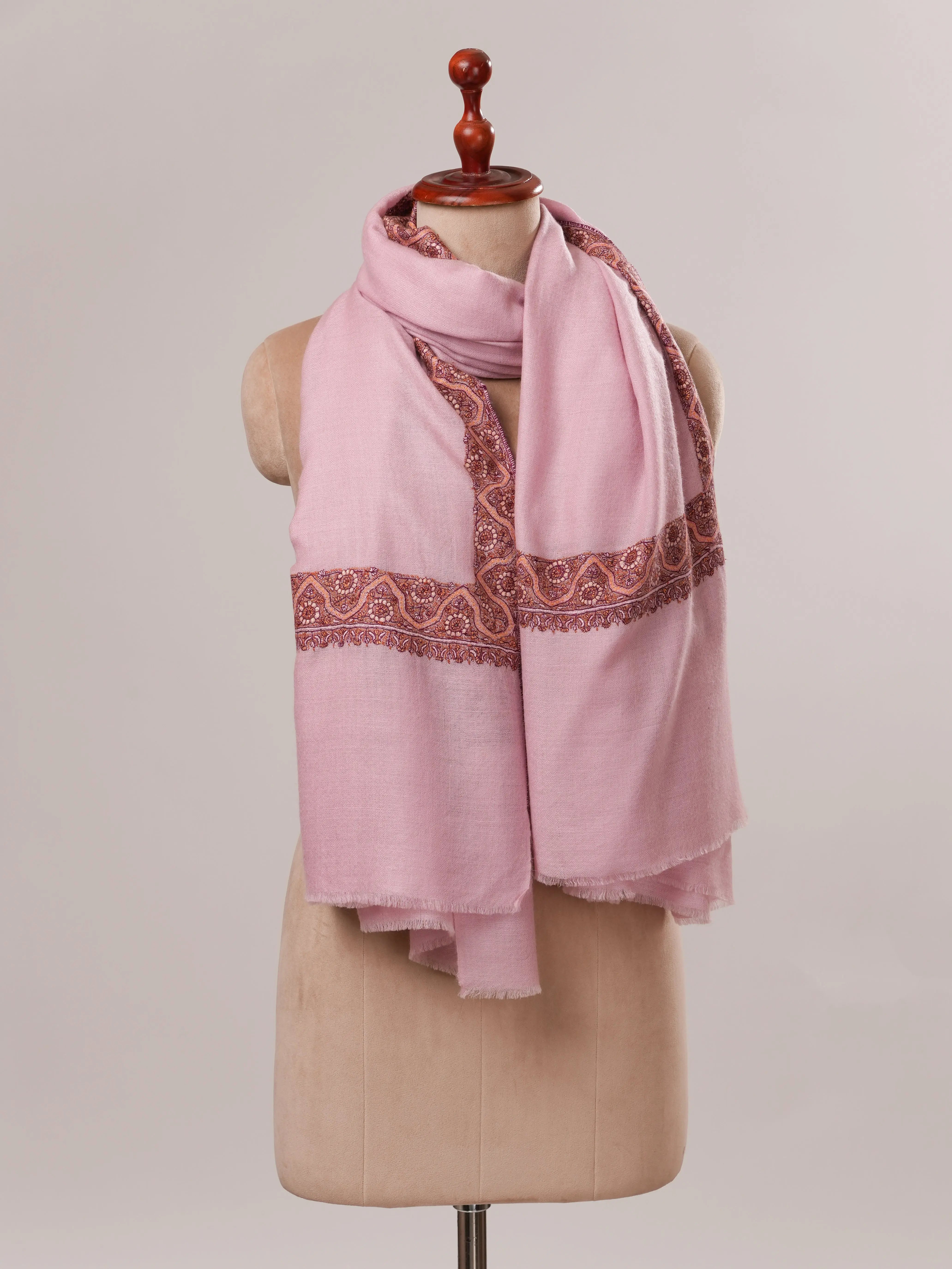 Pink Neemdaur Hand Embroidered Pashmina Shawl Shahkaar.com