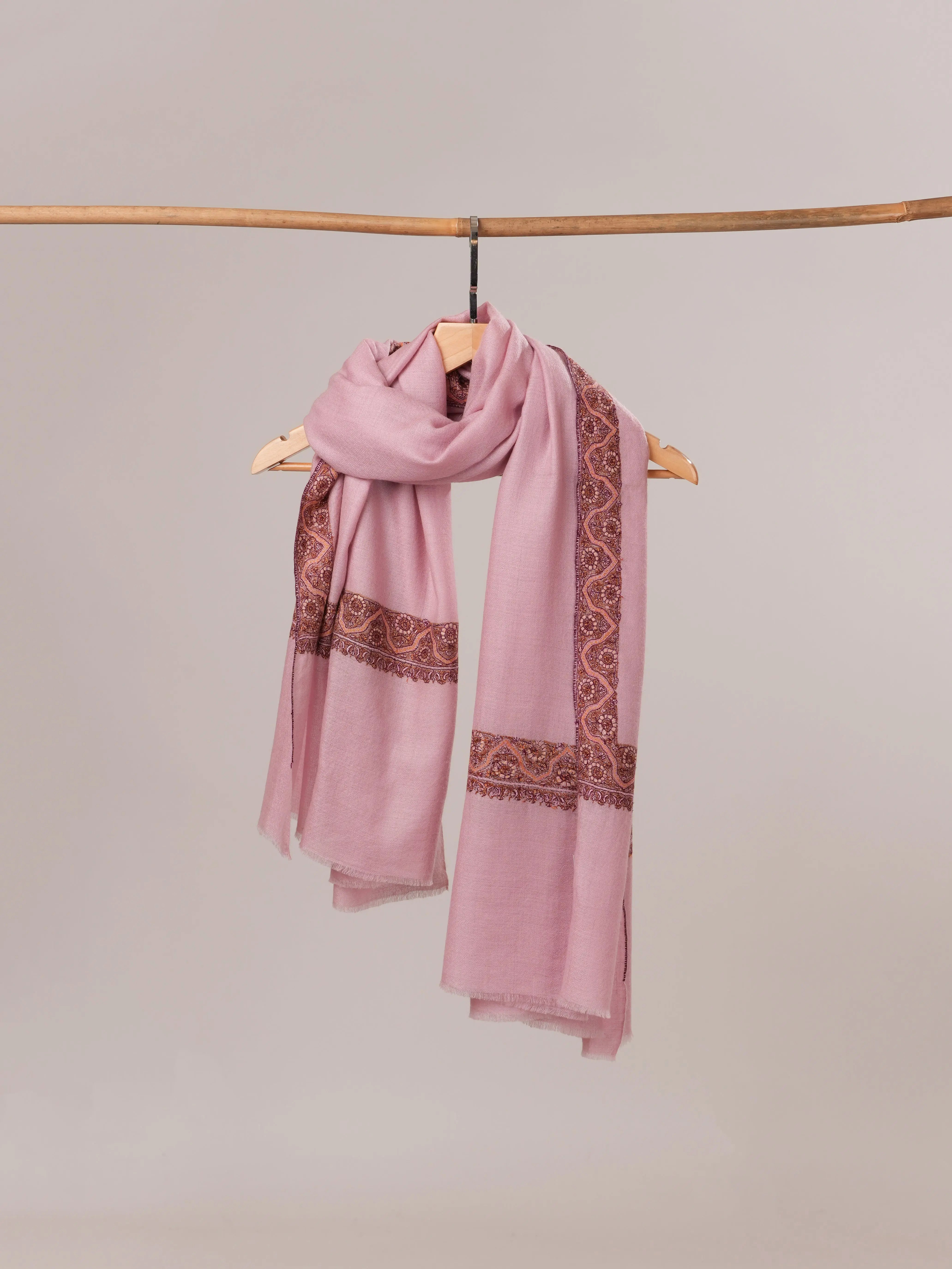 Pink Neemdaur Hand Embroidered Pashmina Shawl Shahkaar.com