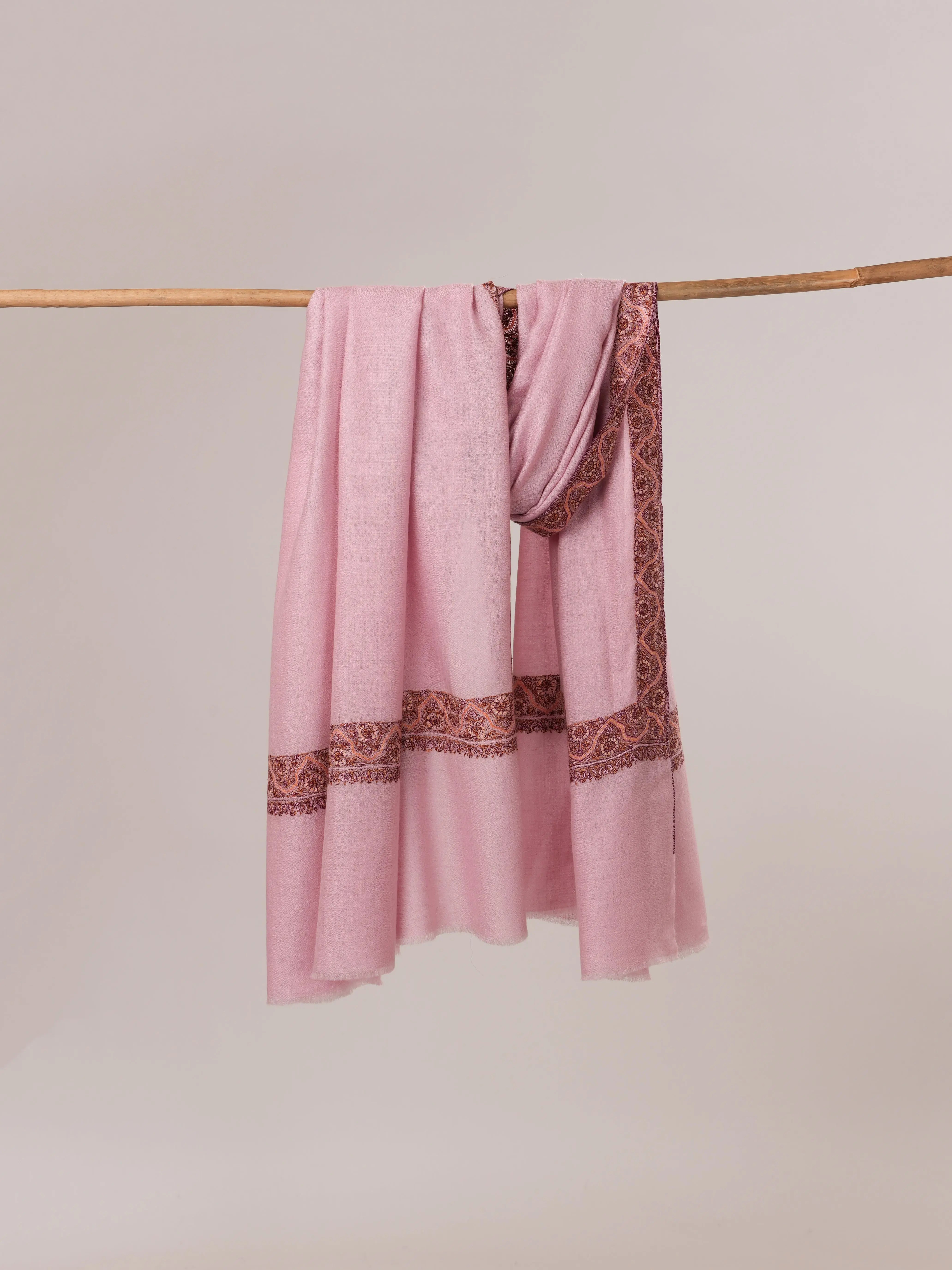 Pink Neemdaur Hand Embroidered Pashmina Shawl Shahkaar.com