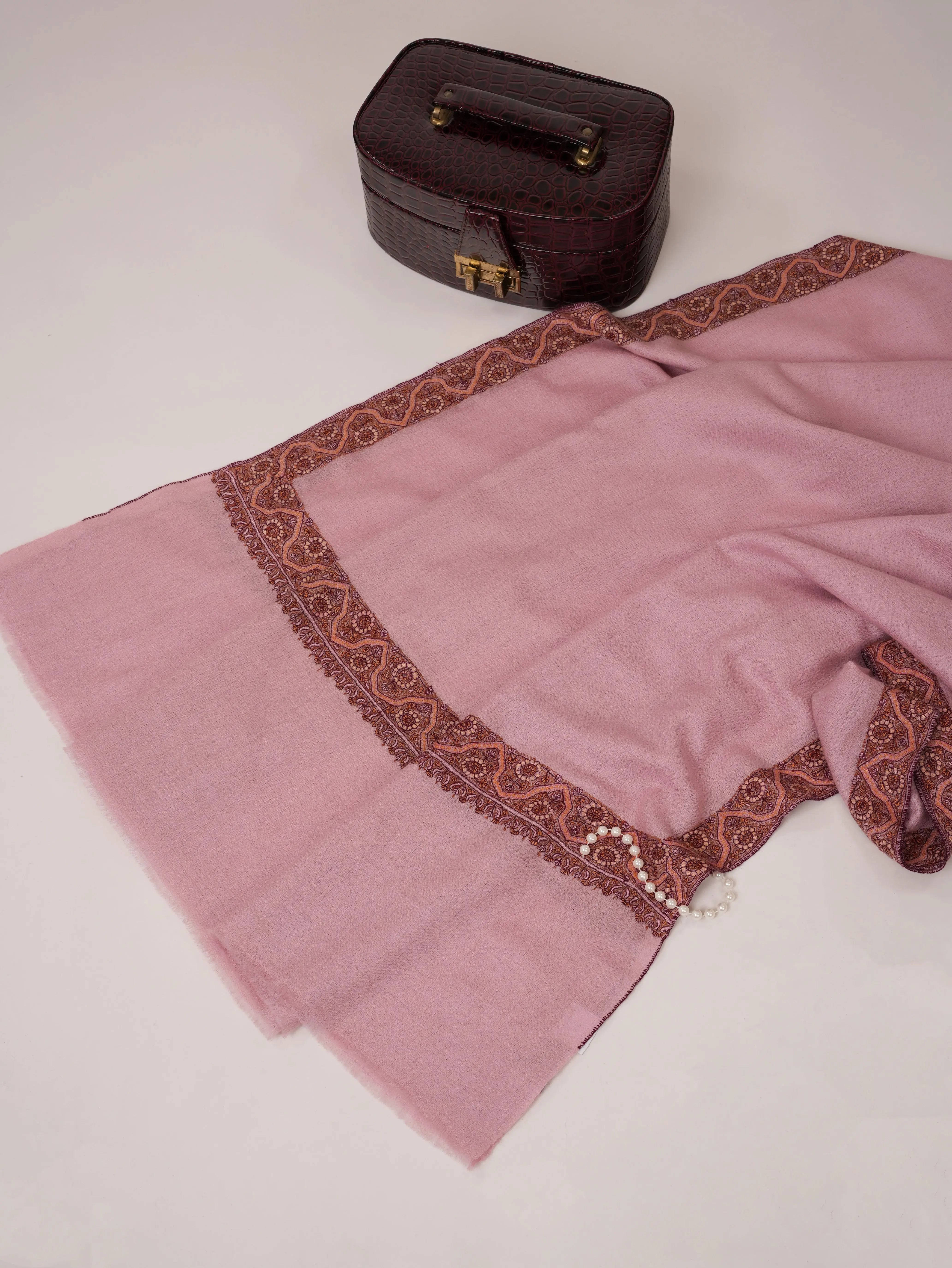Pink Neemdaur Hand Embroidered Pashmina Shawl Shahkaar.com