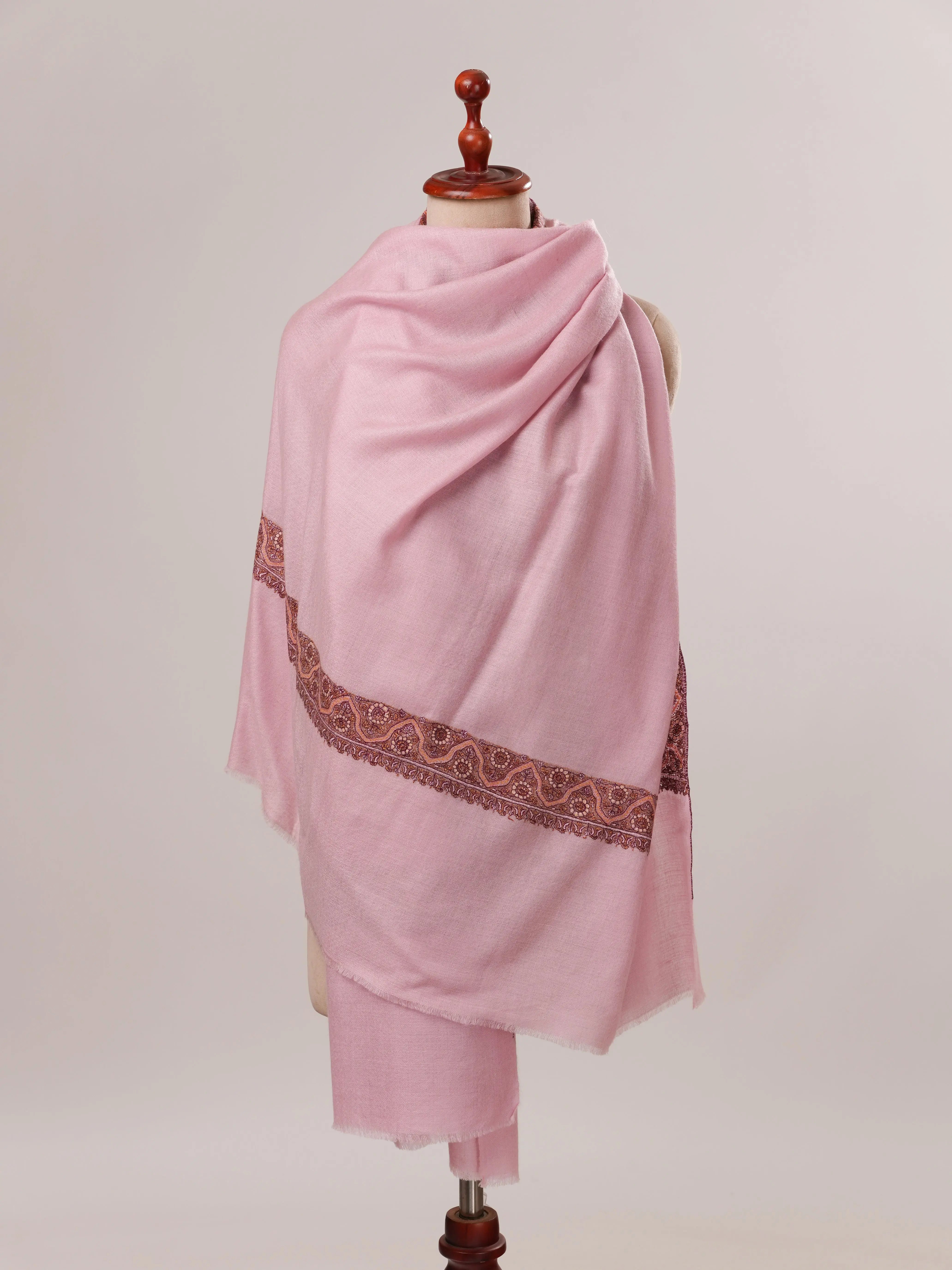 Pink Neemdaur Hand Embroidered Pashmina Shawl Shahkaar.com