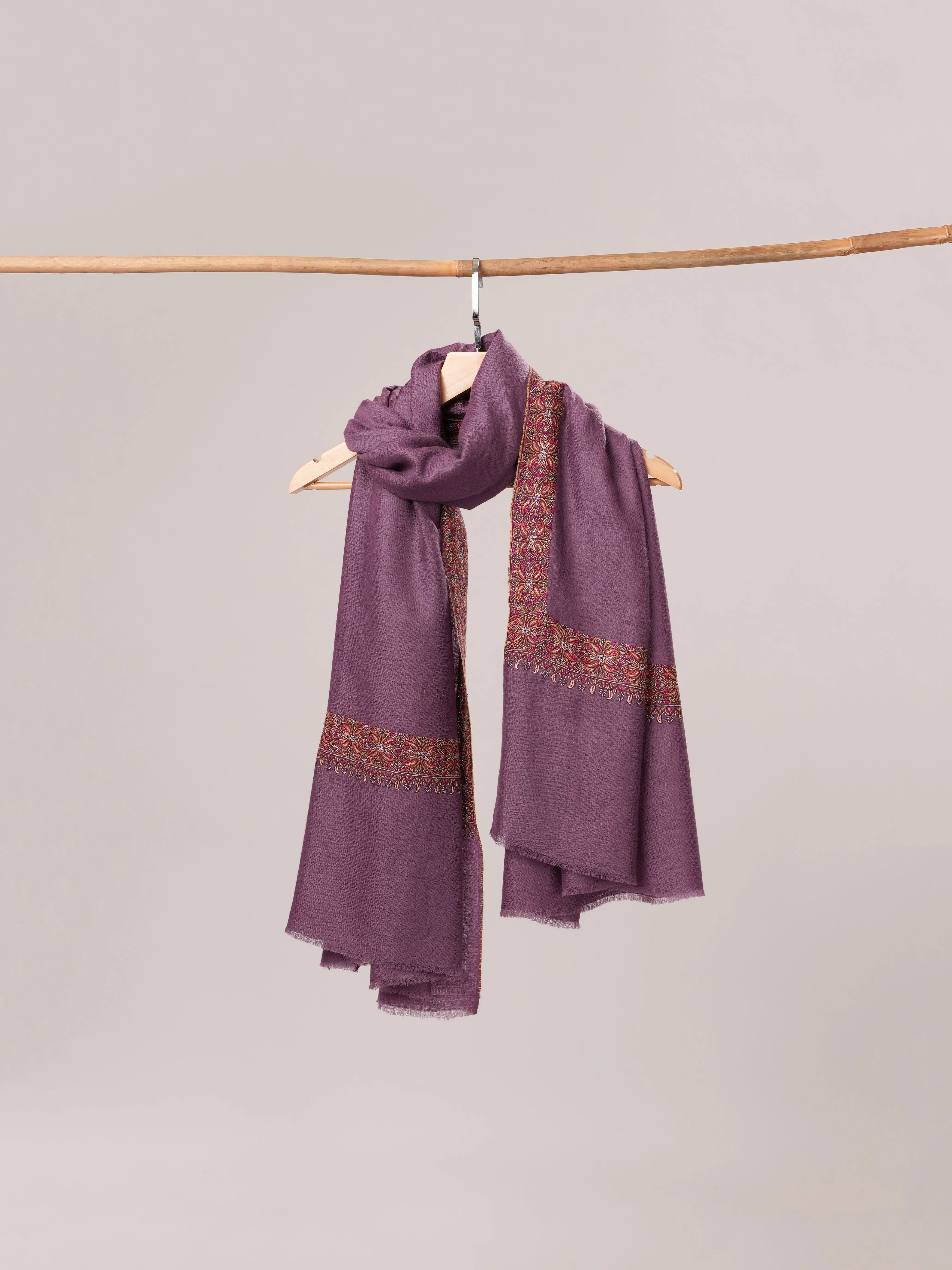 Mauve Pure Pashmina Shawl with Neemdaur Hand Embroidery Shahkaar.com