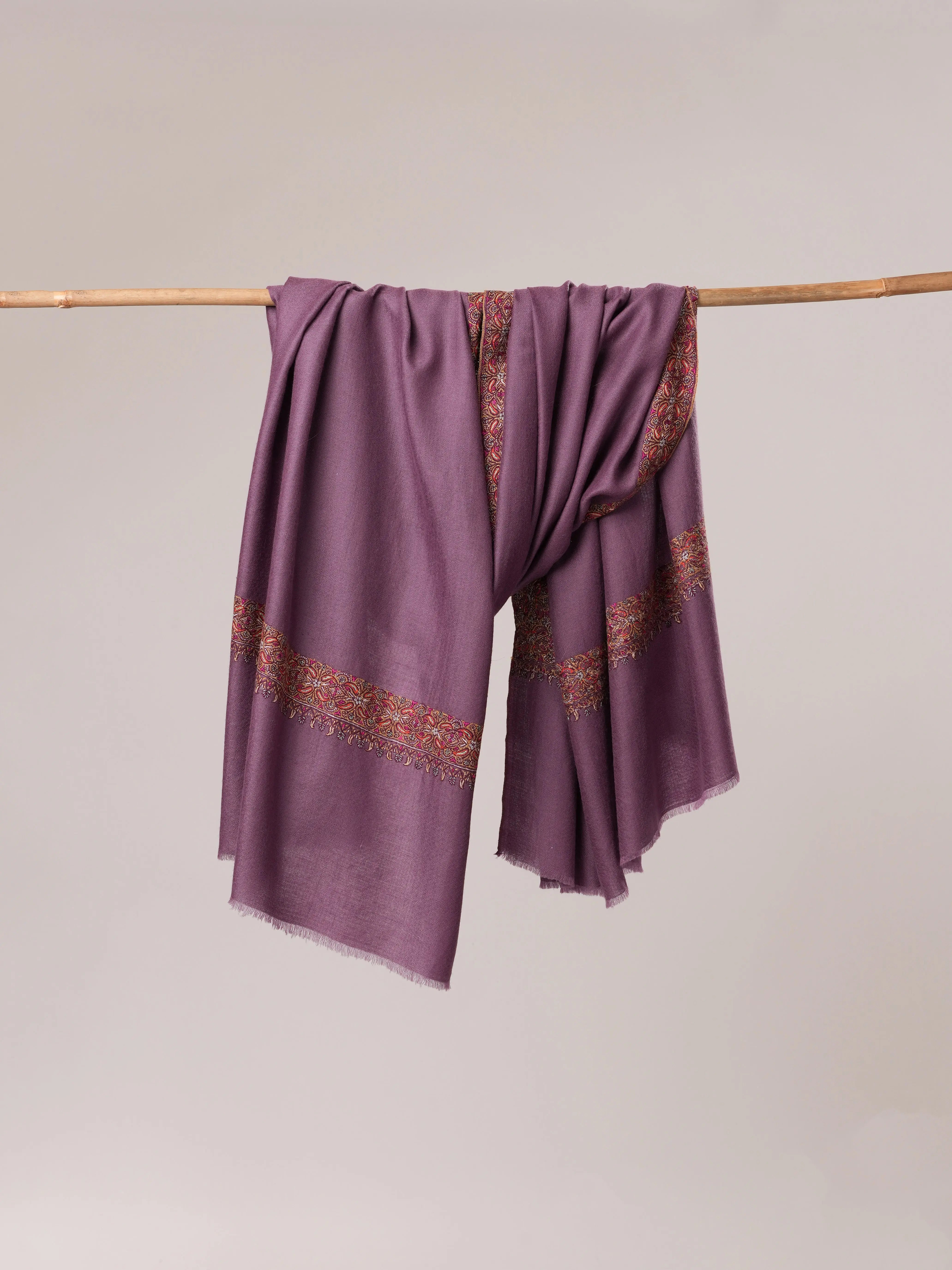 Mauve Pure Pashmina Shawl with Neemdaur Hand Embroidery Shahkaar.com