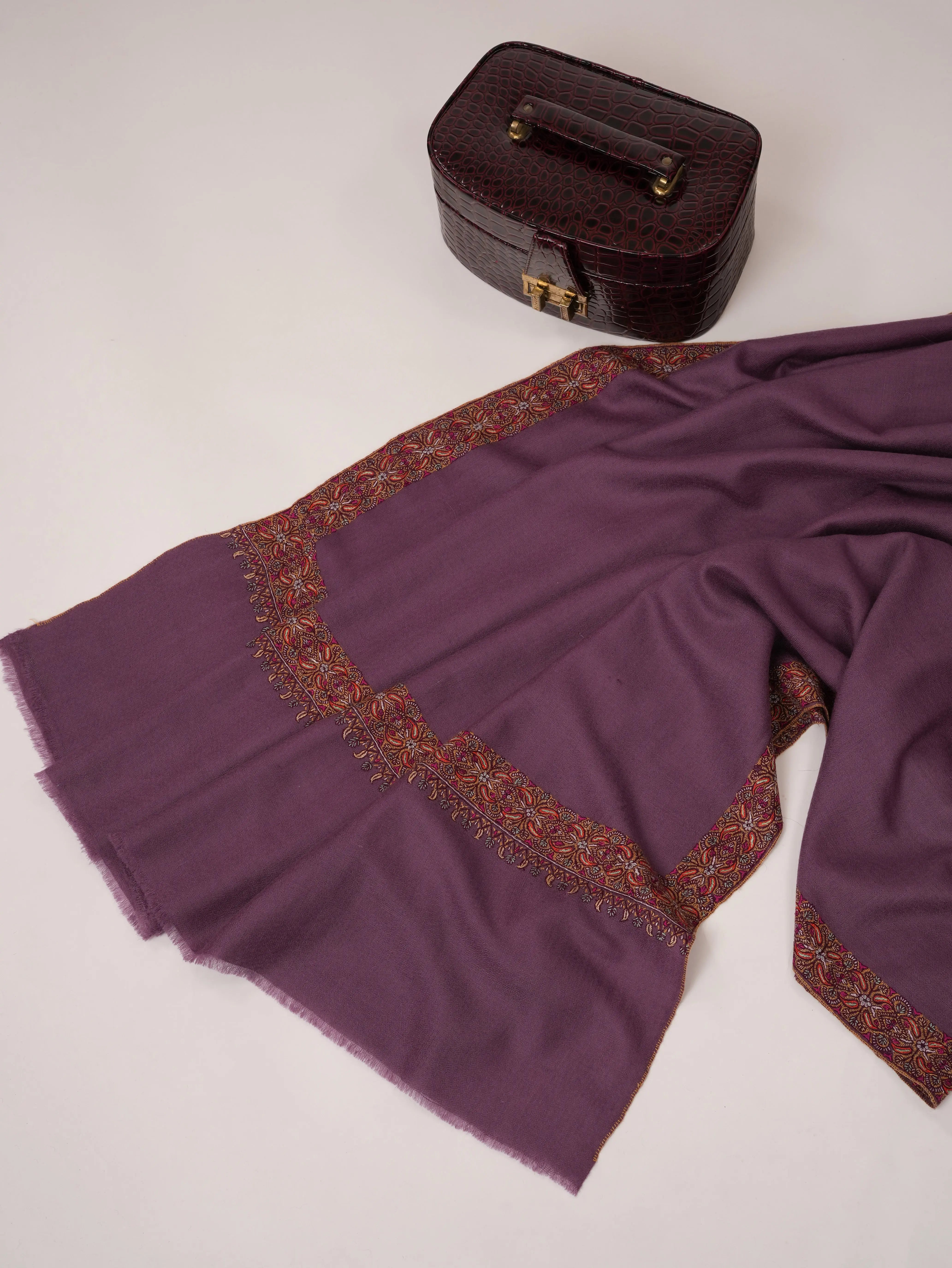 Mauve Pure Pashmina Shawl with Neemdaur Hand Embroidery Shahkaar.com