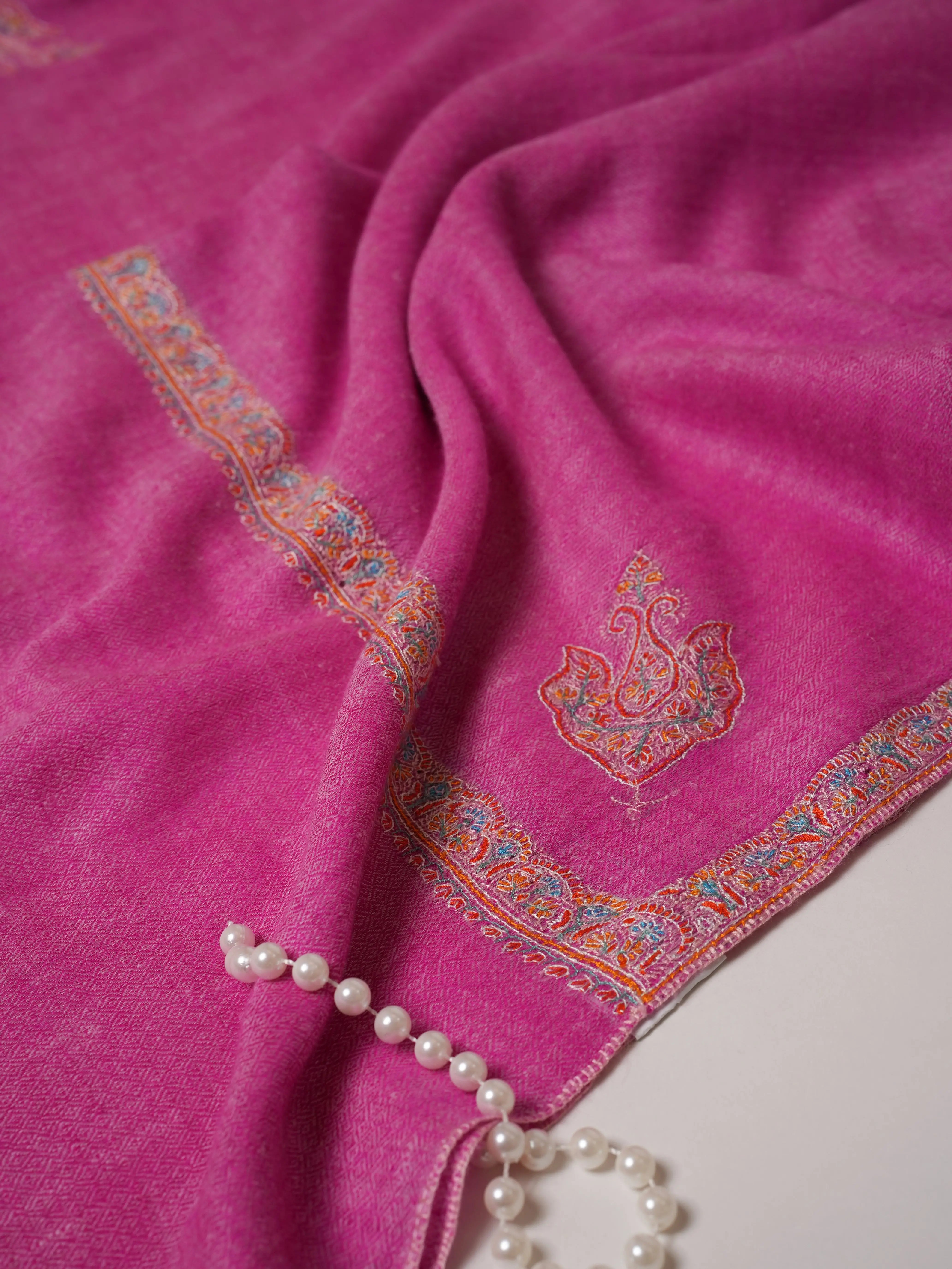 Hand Embroidered Pashmina Shawl with Hashia Embroidery Shahkaar.com