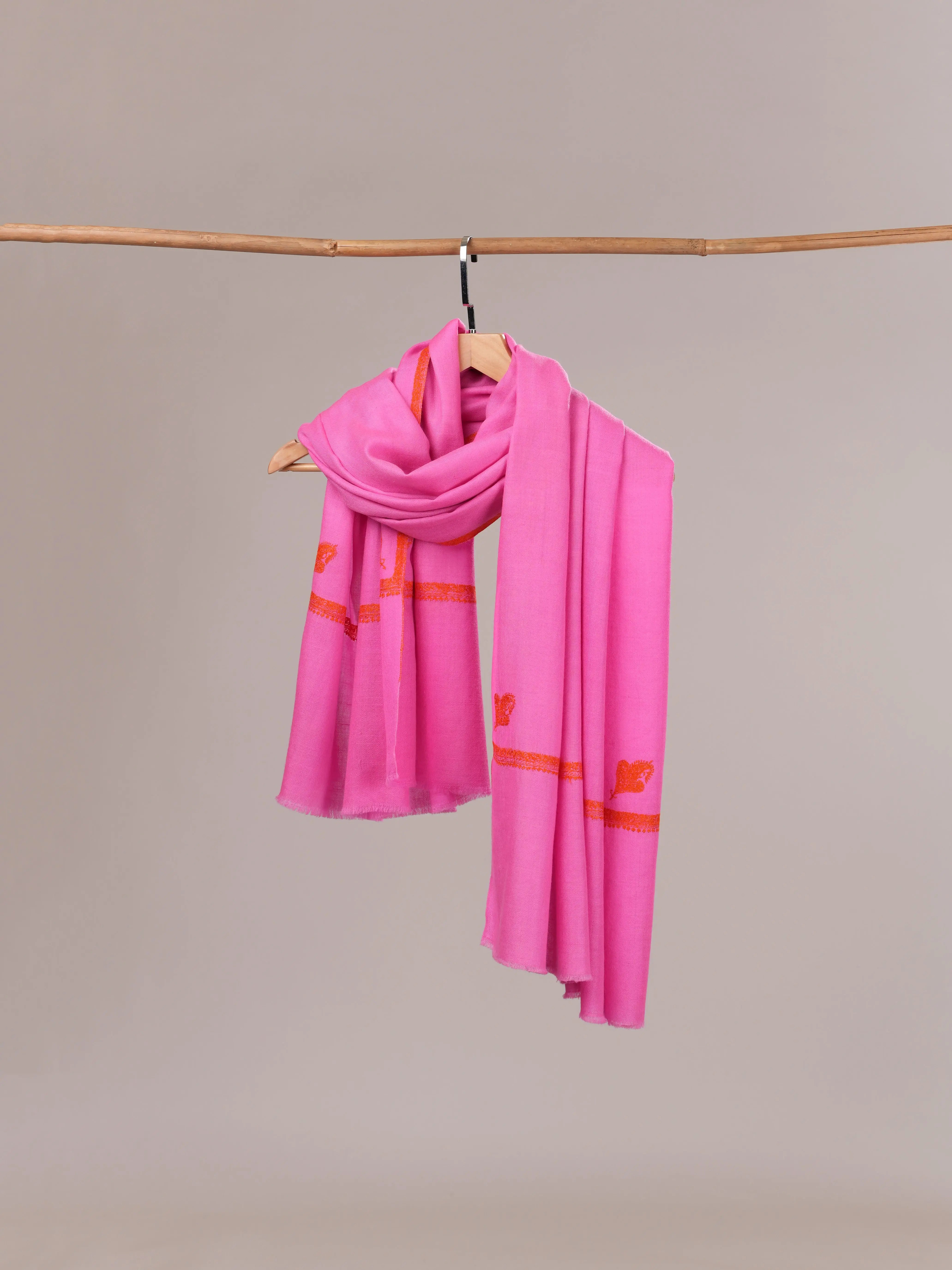 Magenta Hashia Embroidered Handwoven Soft Pashmina Shawl Shahkaar.com