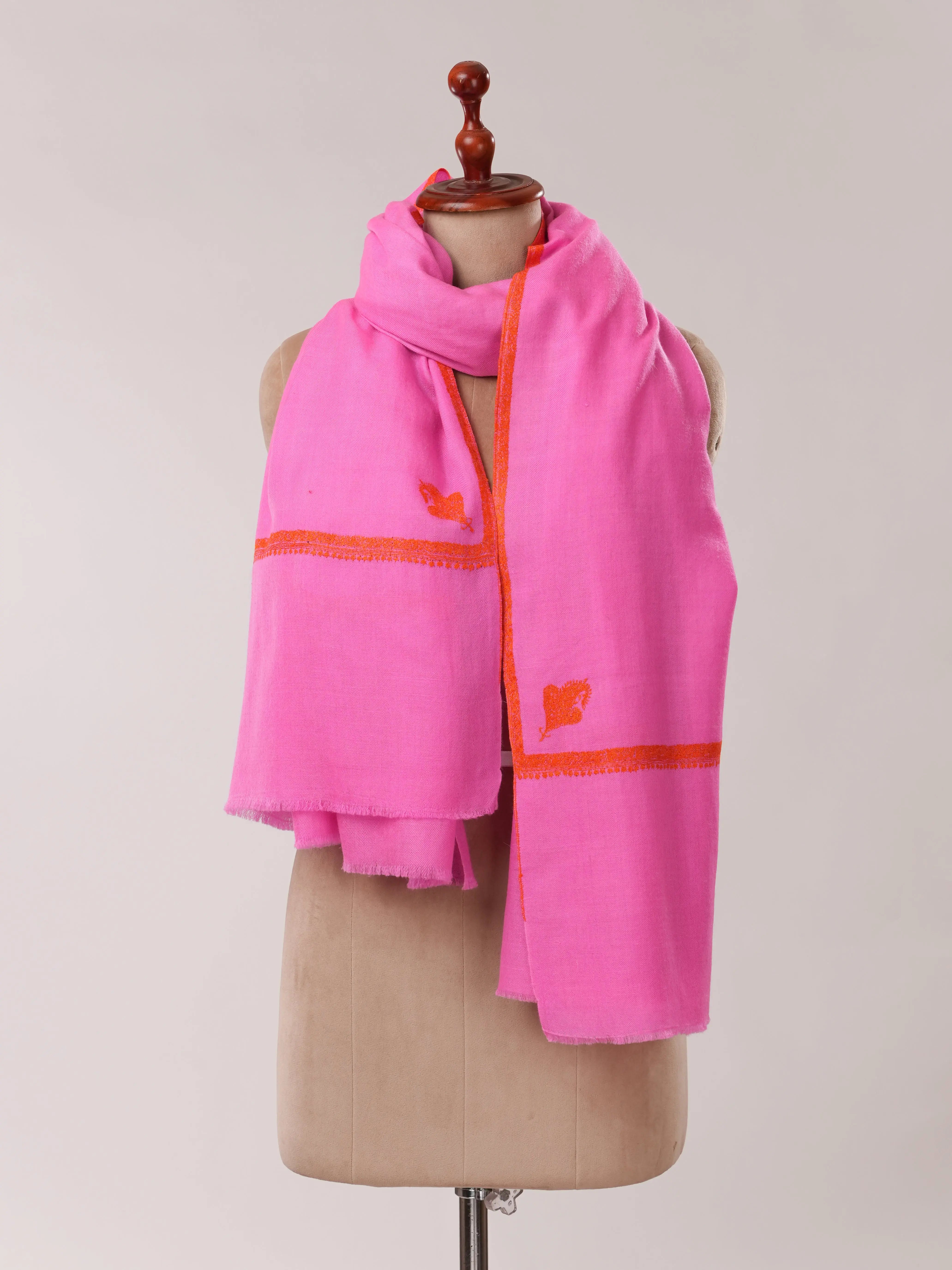 Magenta Hashia Embroidered Handwoven Soft Pashmina Shawl Shahkaar.com