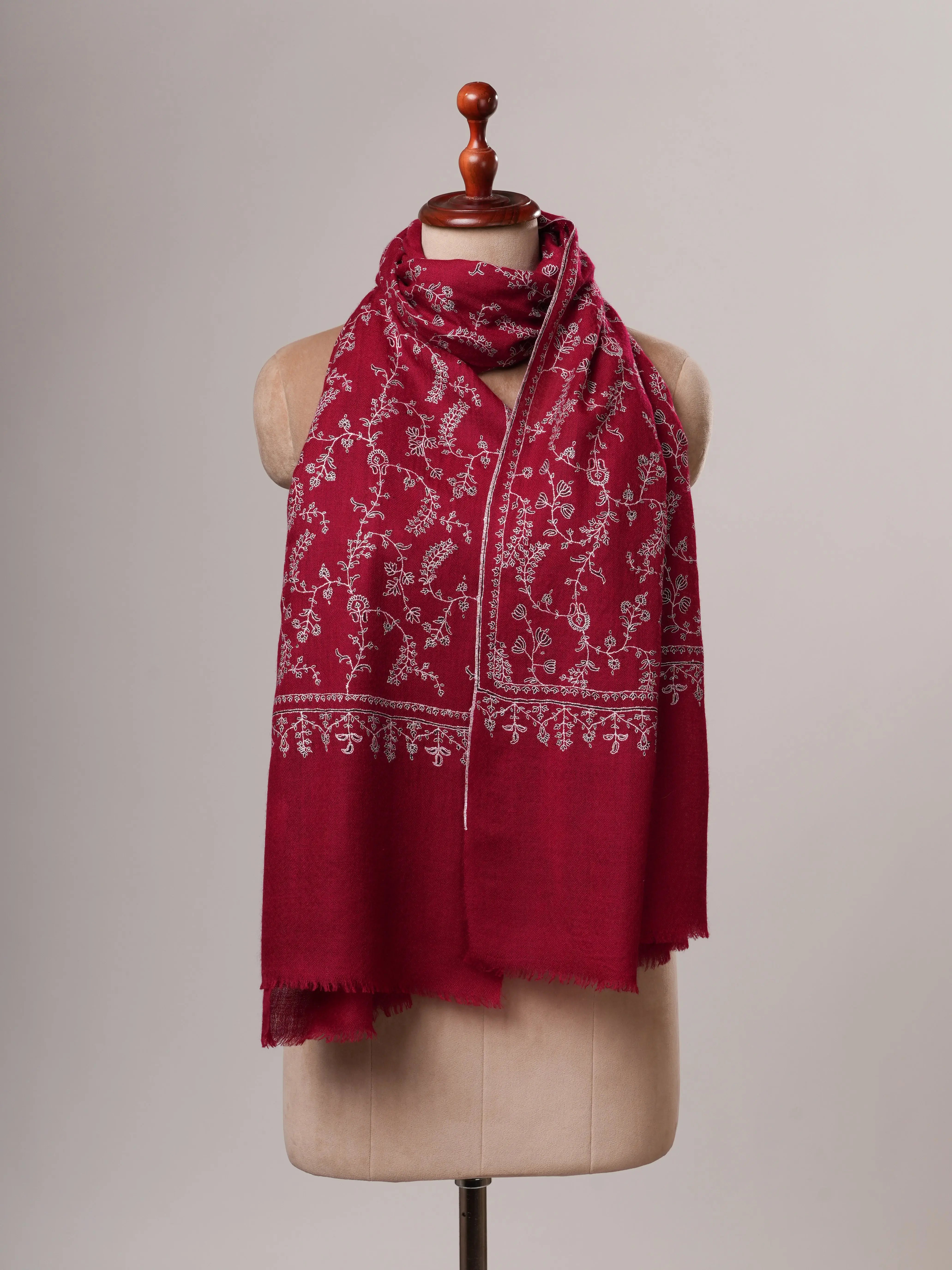 Sozni Embroidered Featherlight Handwoven Cashmere Scarf Shahkaar