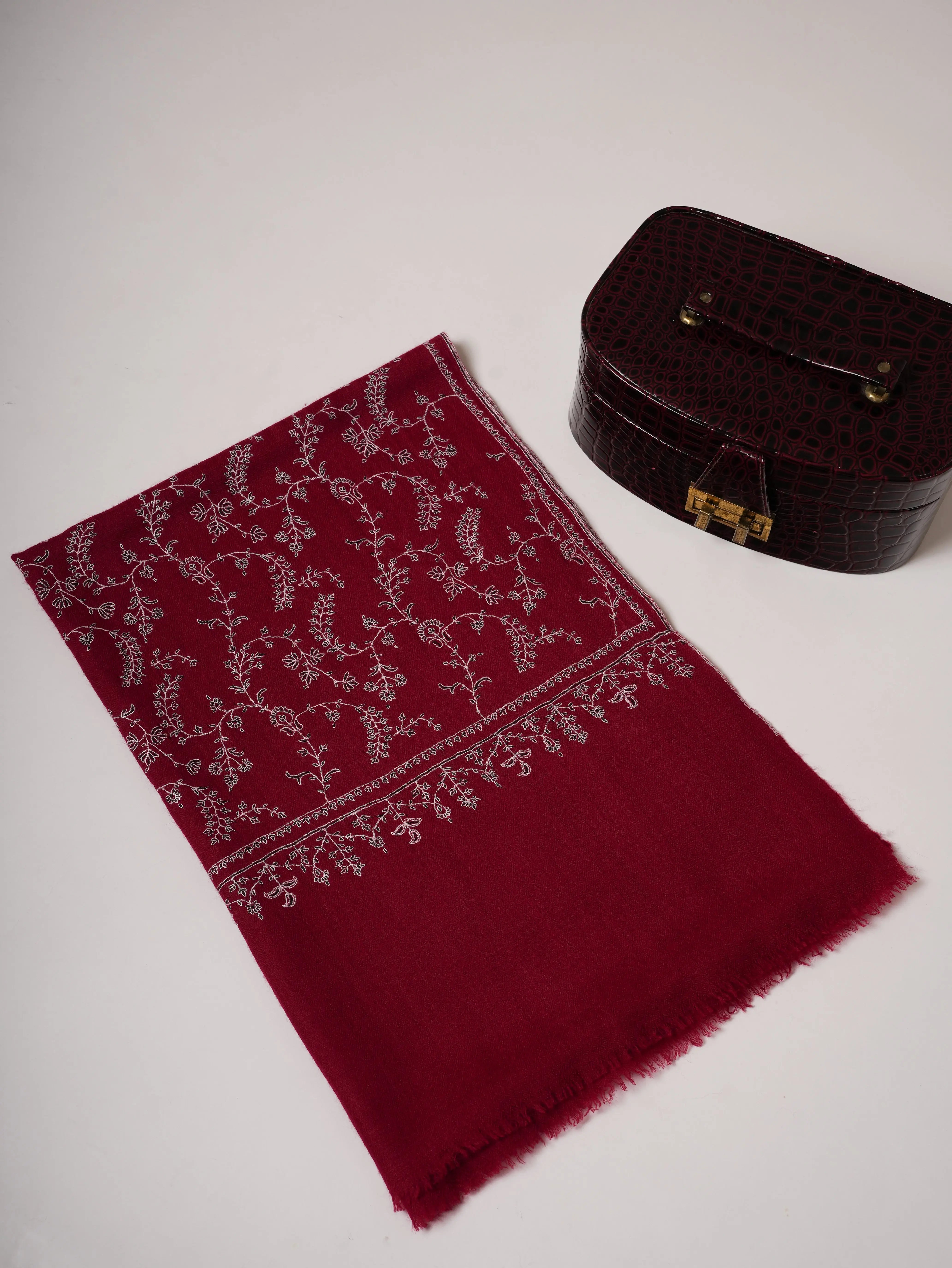 Sozni Embroidered Featherlight Handwoven Cashmere Scarf Shahkaar