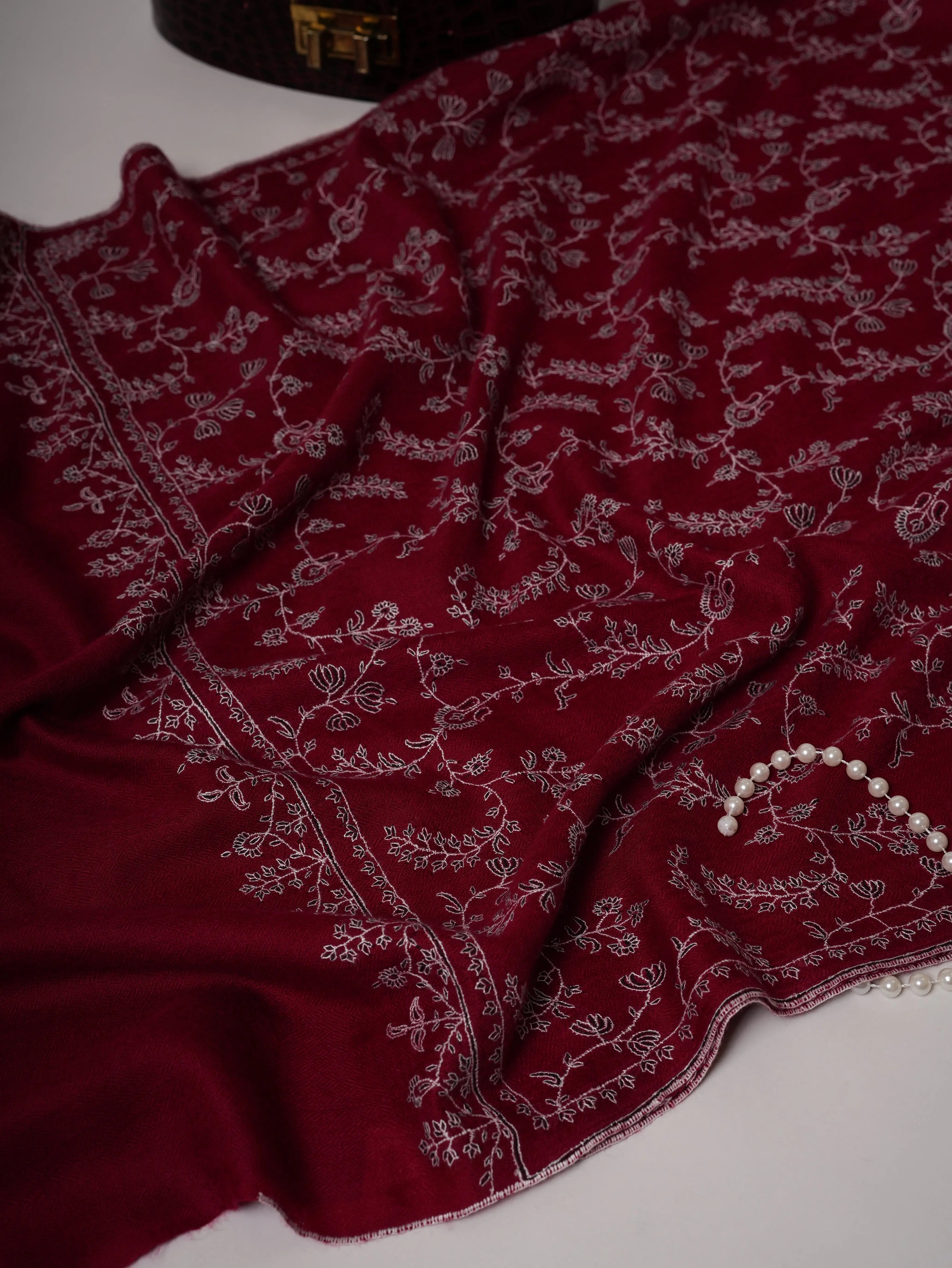 Sozni Embroidered Featherlight Handwoven Cashmere Scarf Shahkaar
