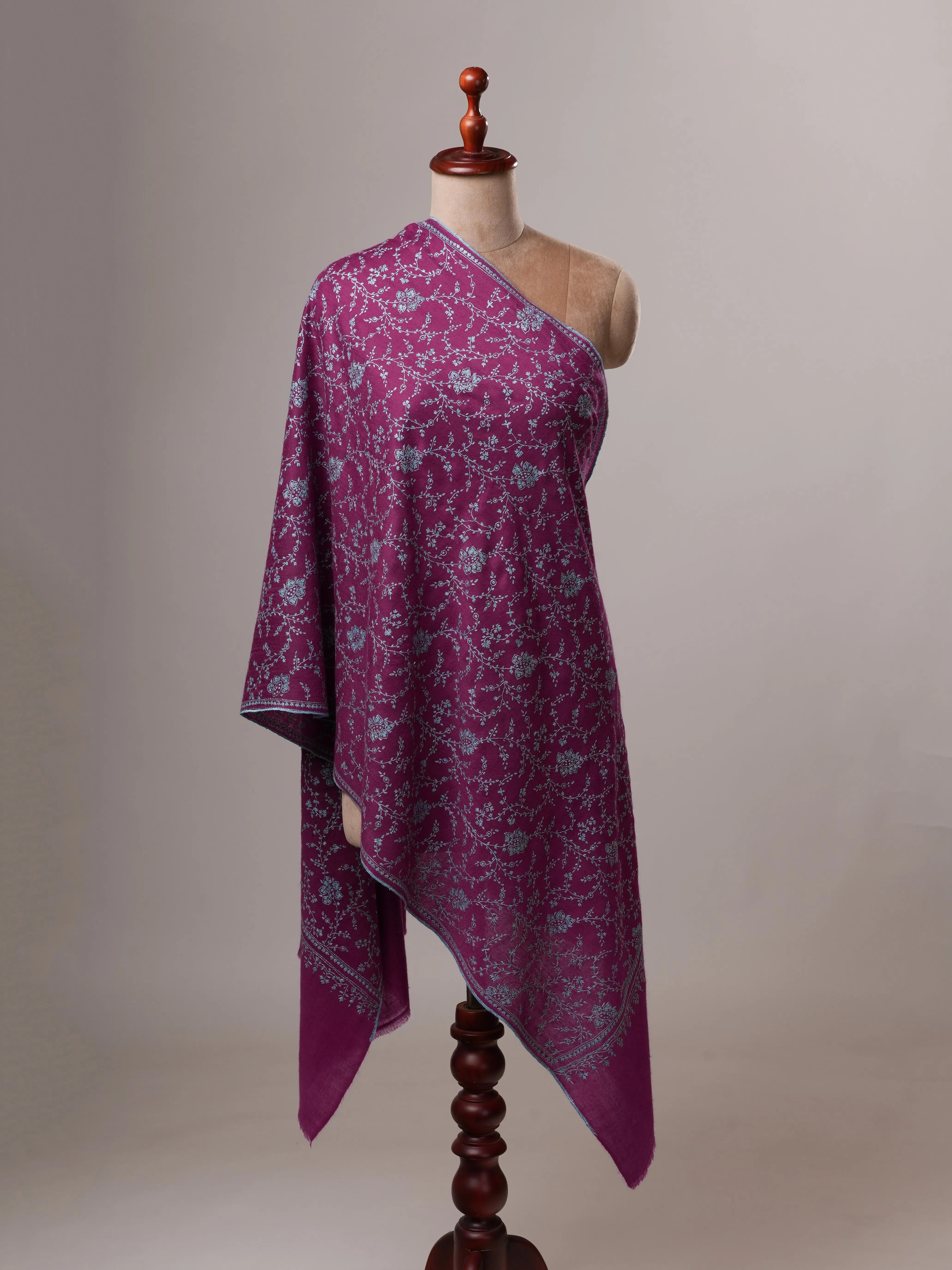 Purple Handwoven Cashmere Scarf with All-Over Sozni Jali Hand Embroidery Shahkaar