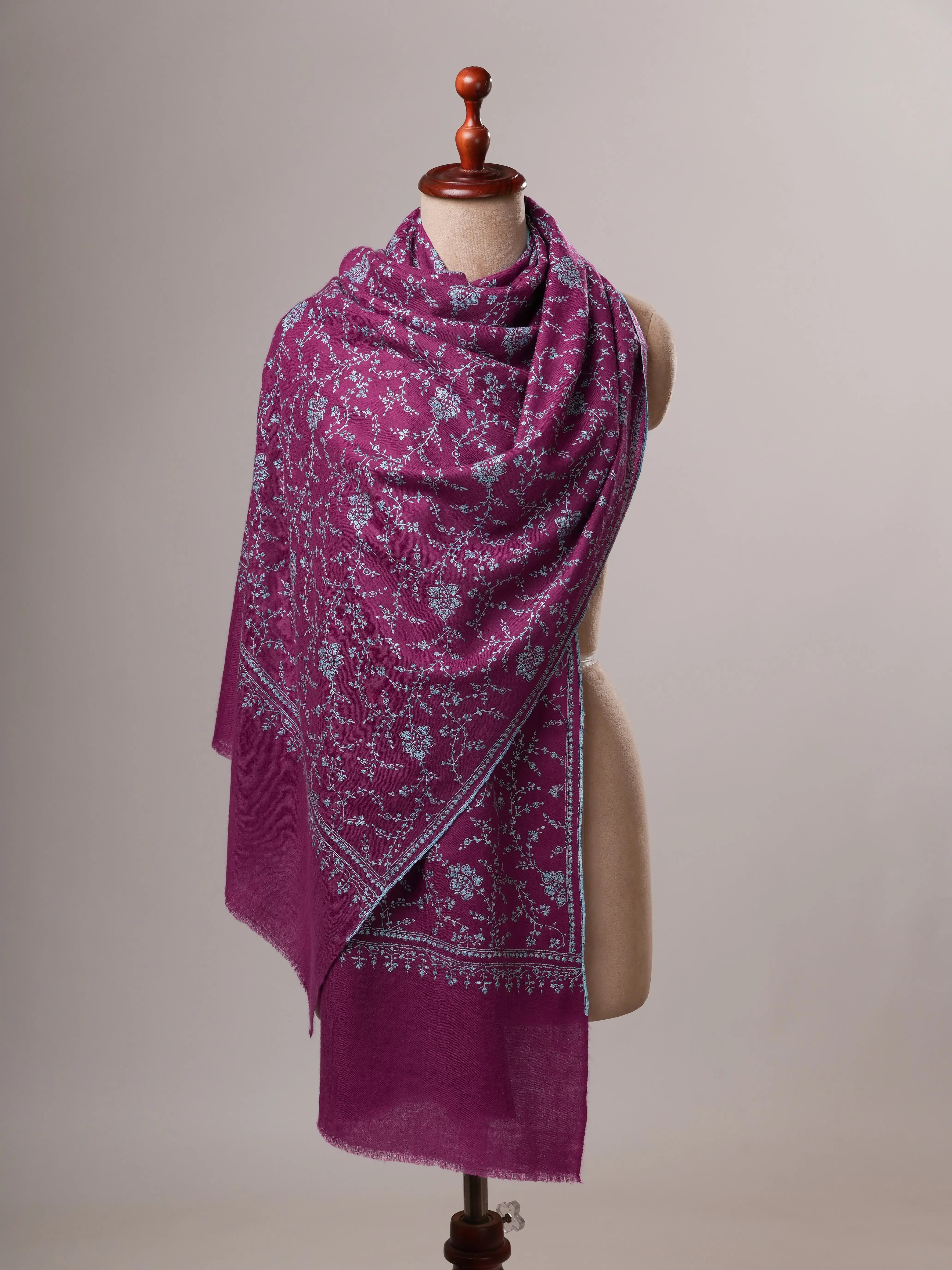 Purple Handwoven Cashmere Scarf with All-Over Sozni Jali Hand Embroidery Shahkaar