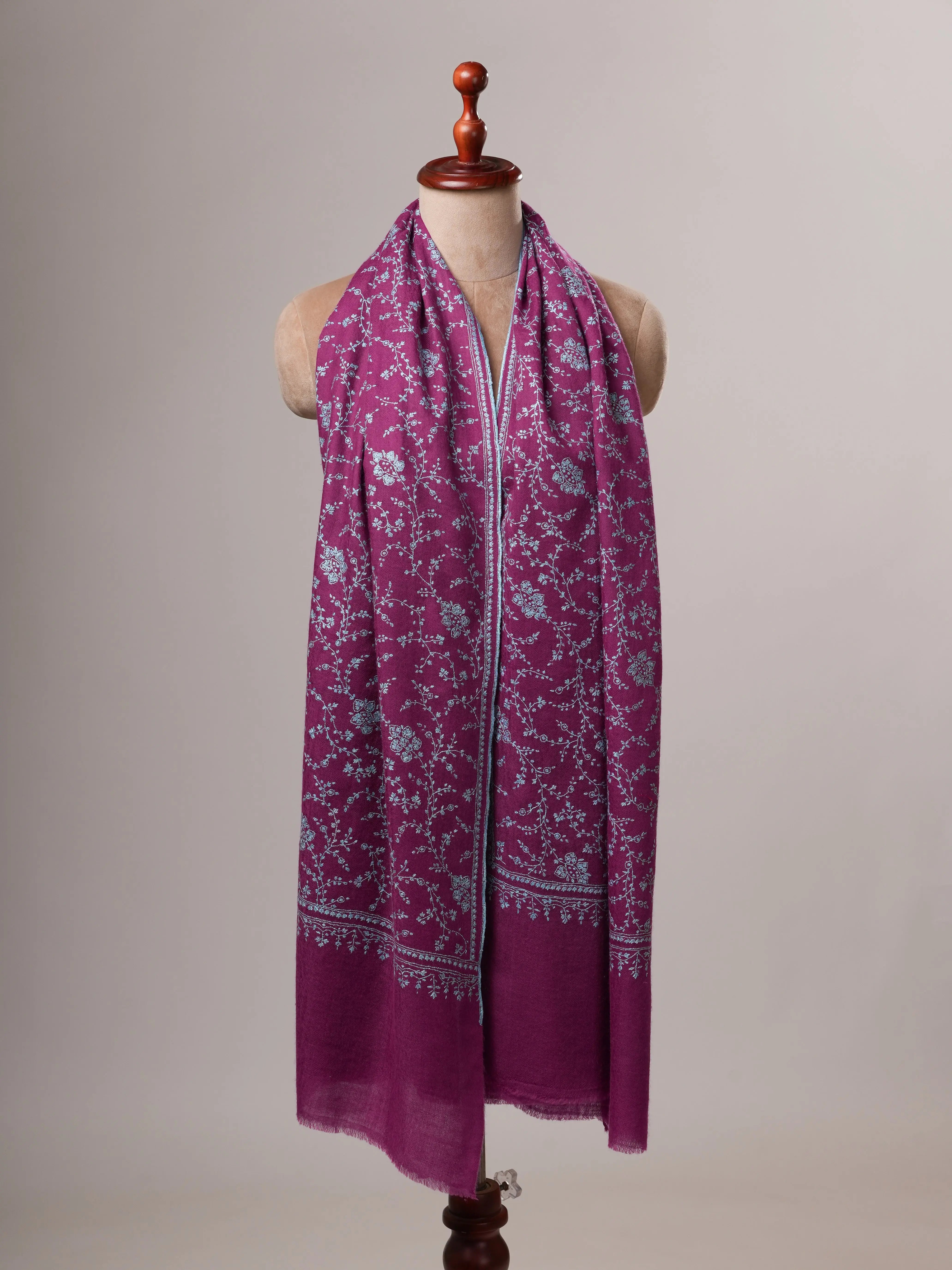 Purple Handwoven Cashmere Scarf with All-Over Sozni Jali Hand Embroidery Shahkaar