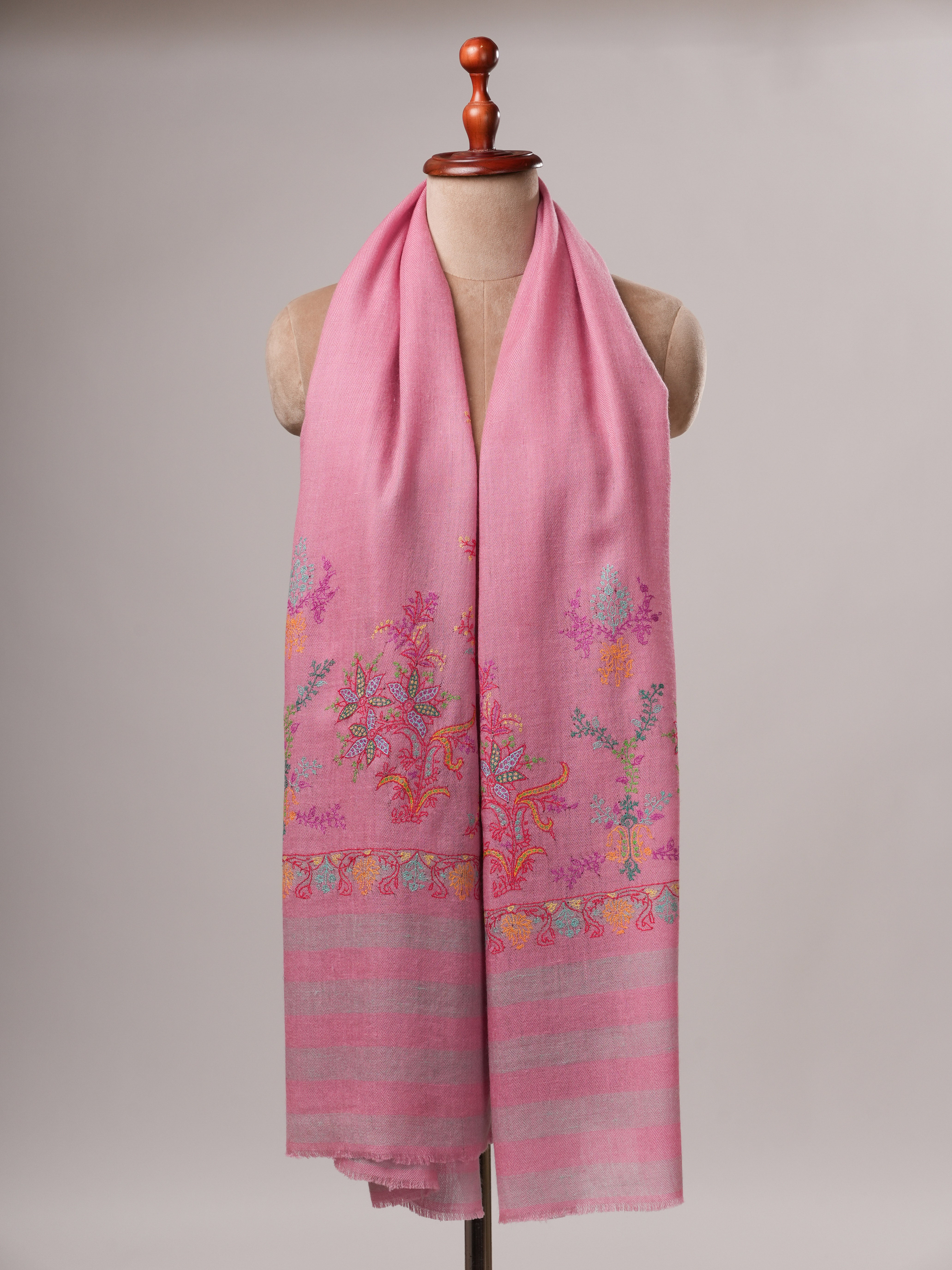 Artisan Crafted Dark Pink Cashmere Wrap with Vibrant Palla Motifs Shahkaar