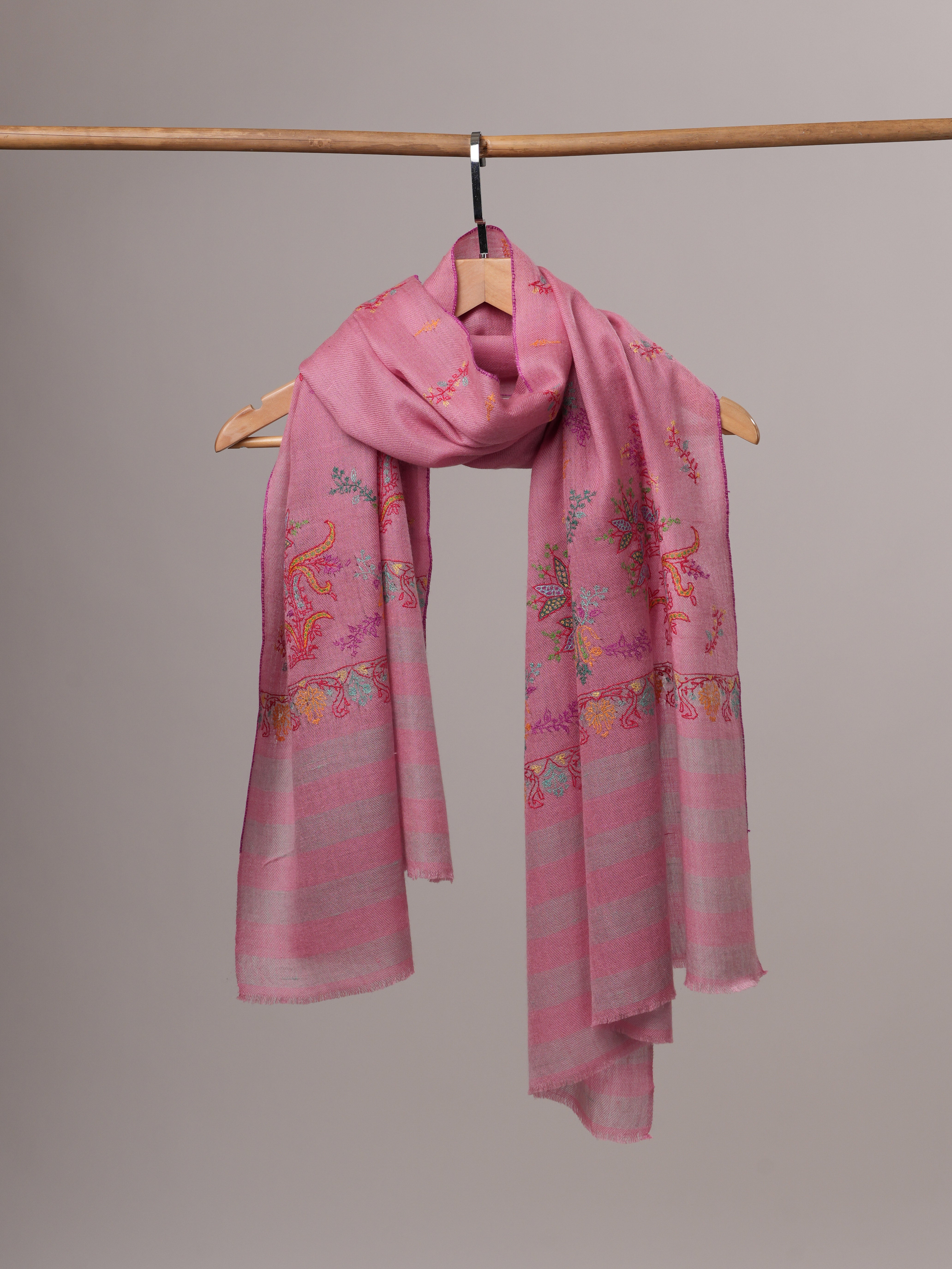 Artisan Crafted Dark Pink Cashmere Wrap with Vibrant Palla Motifs Shahkaar