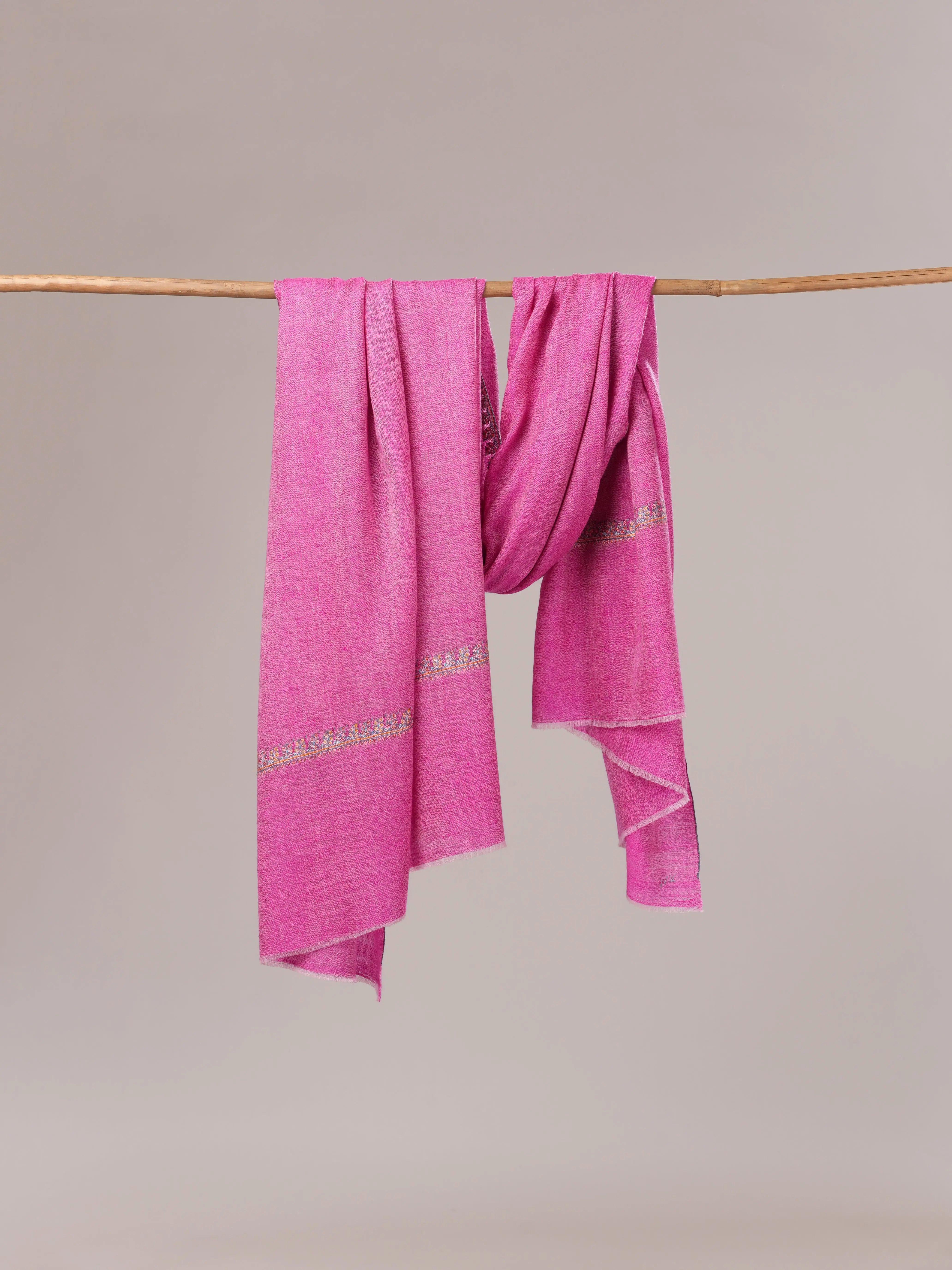 Magenta Hashia Hand Embroidered Pure Pashmina Shawl Shahkaar.com