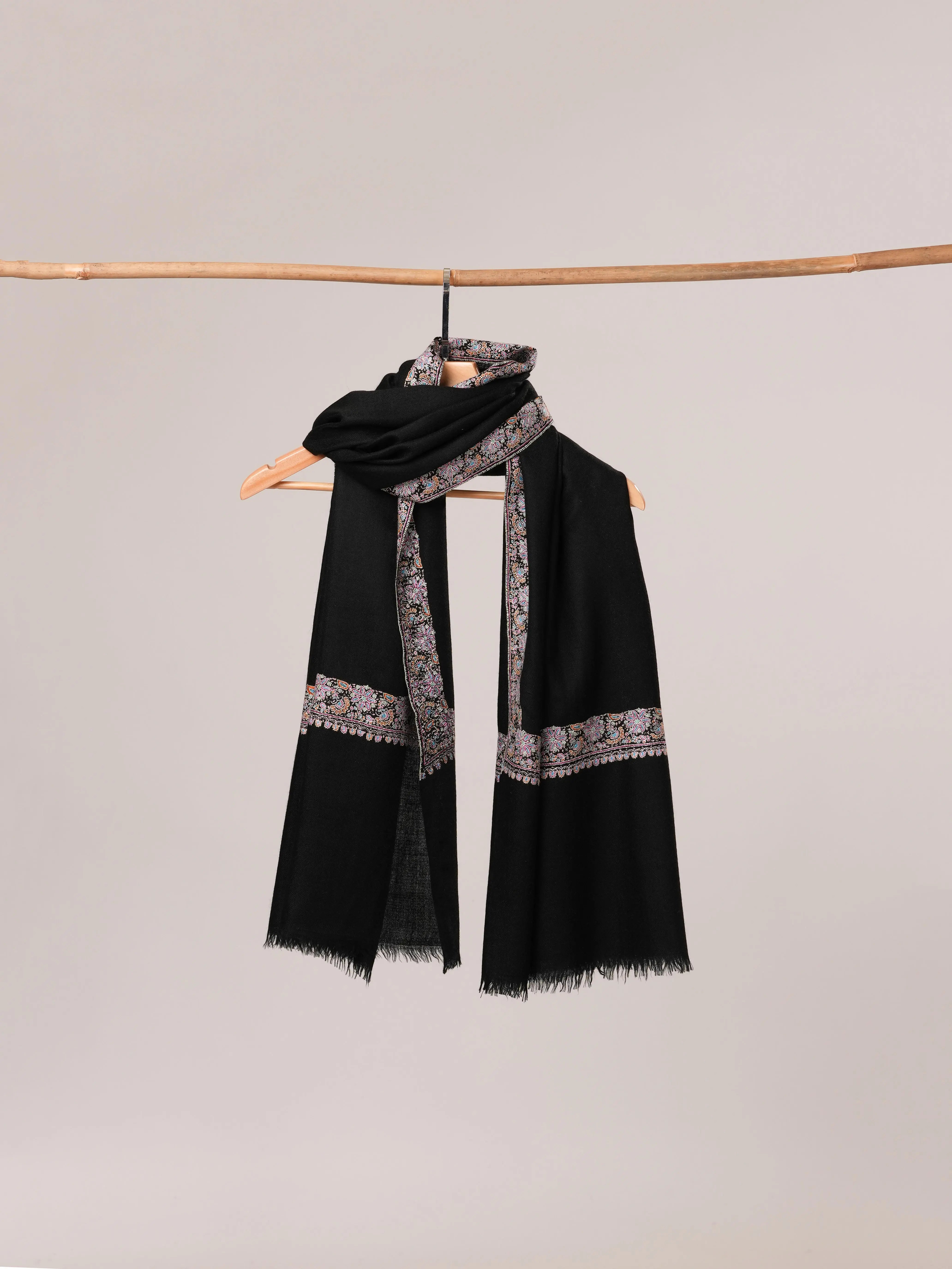 Black Sozni Neemdaur Embroidered Pure Pashmina Shawl Shahkaar.com