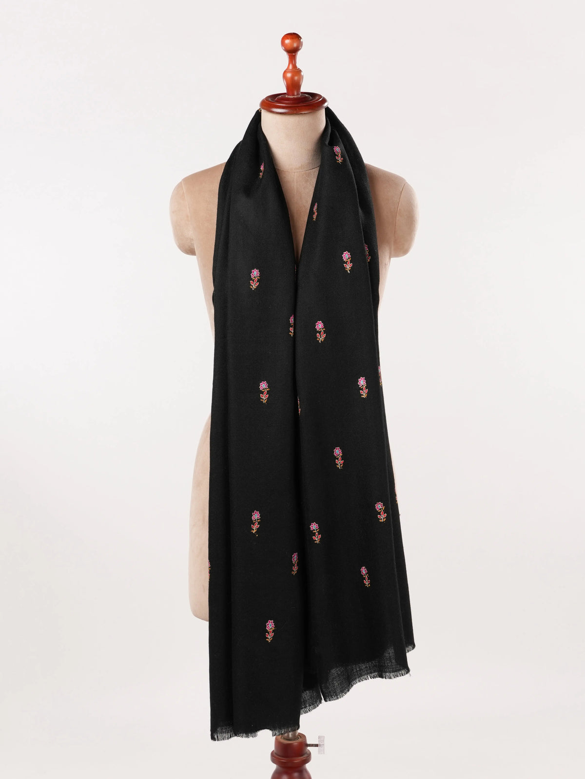Handwoven Black Pashmina Shawl with Hand Sozni Buteh Embroidery