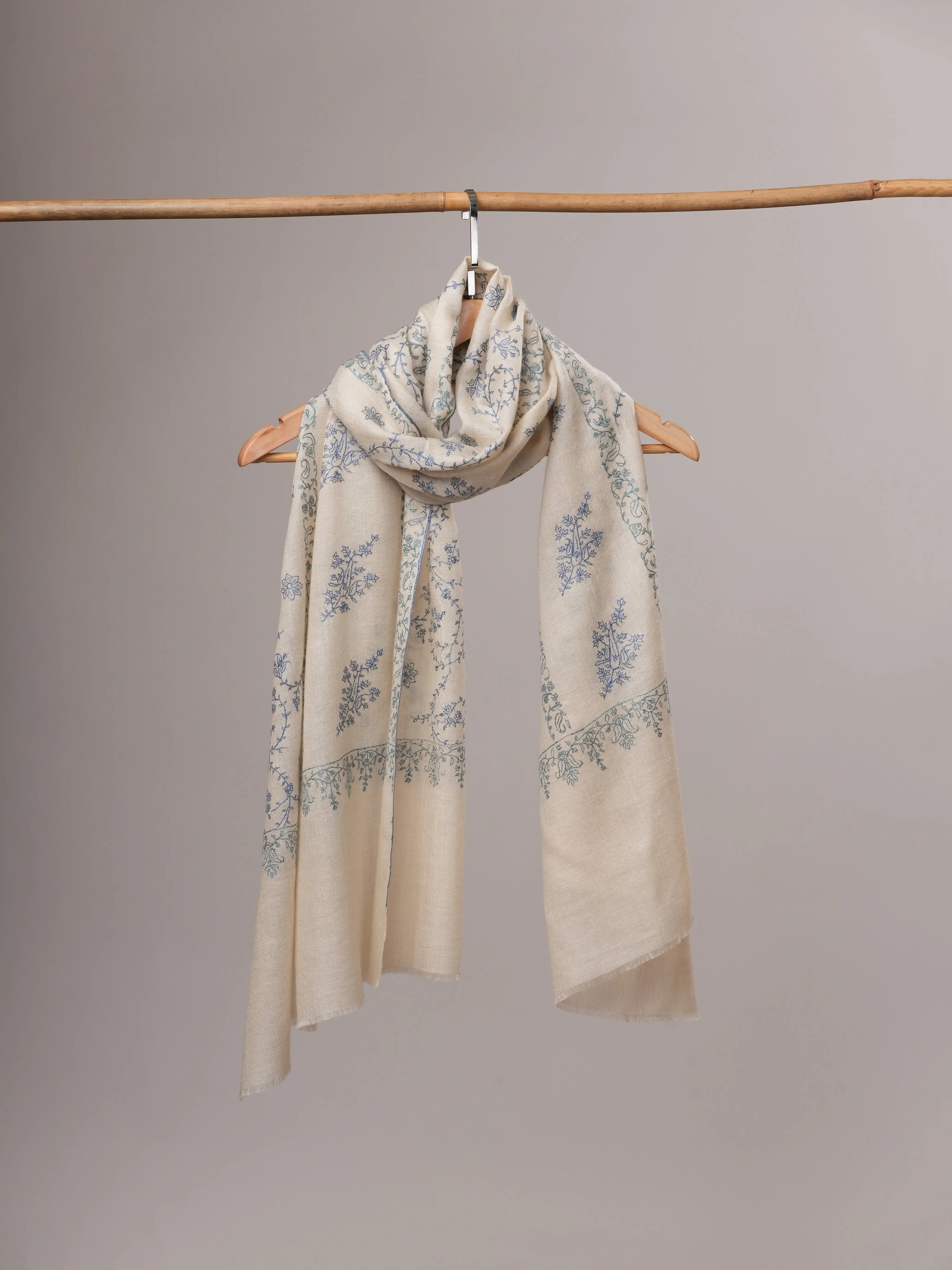 White Featherlight Handwoven Baby Soft Cashmere Scarf Shahkaar