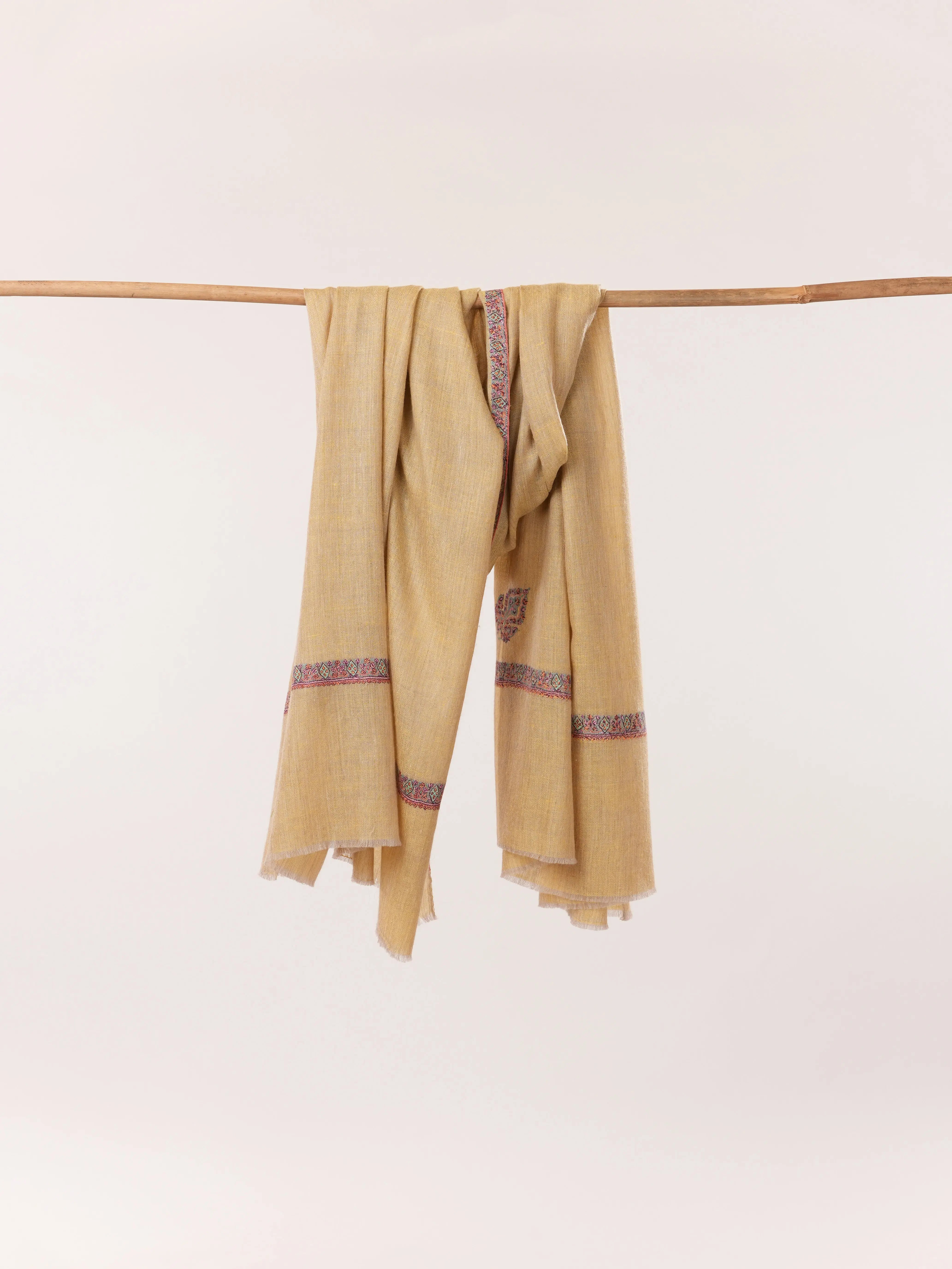 Hashidar Golden Yellow Kashmiri Handwoven Pure Pashmina Shawl with Hand Sozni Embroidery Shahkaar.com
