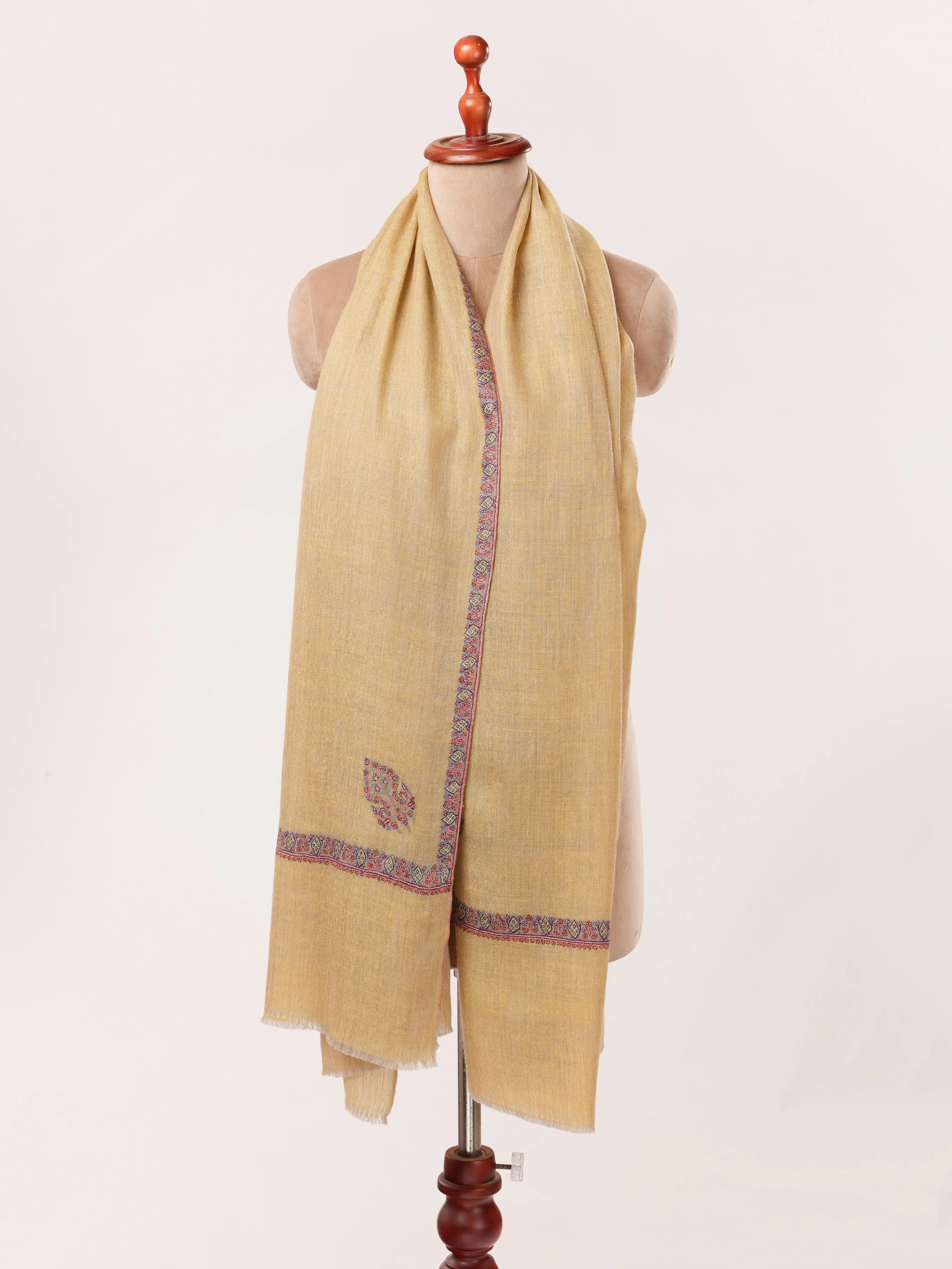 Hashidar Golden Yellow Kashmiri Handwoven Pure Pashmina Shawl with Hand Sozni Embroidery Shahkaar.com