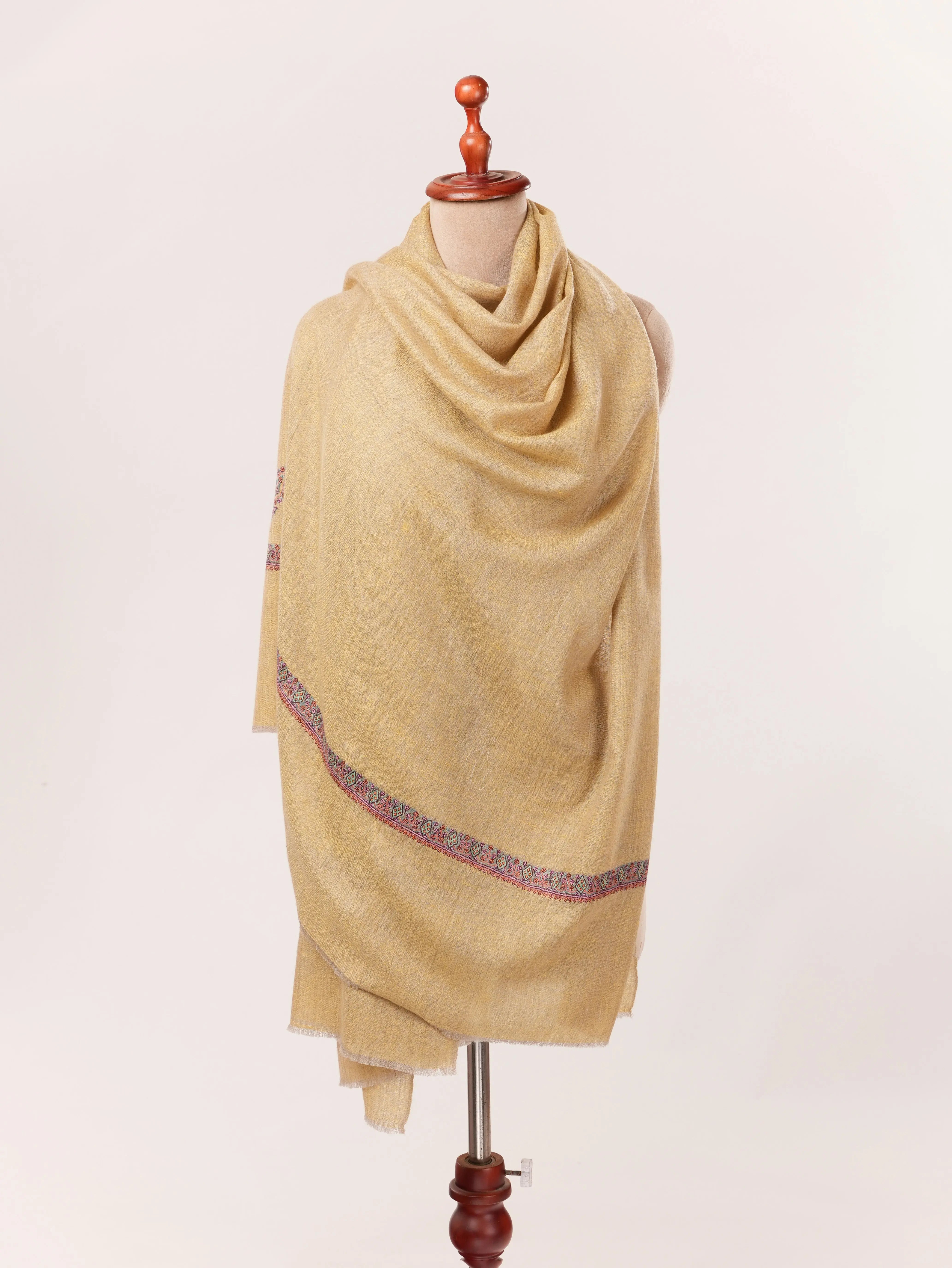 Hashidar Golden Yellow Kashmiri Handwoven Pure Pashmina Shawl with Hand Sozni Embroidery Shahkaar.com