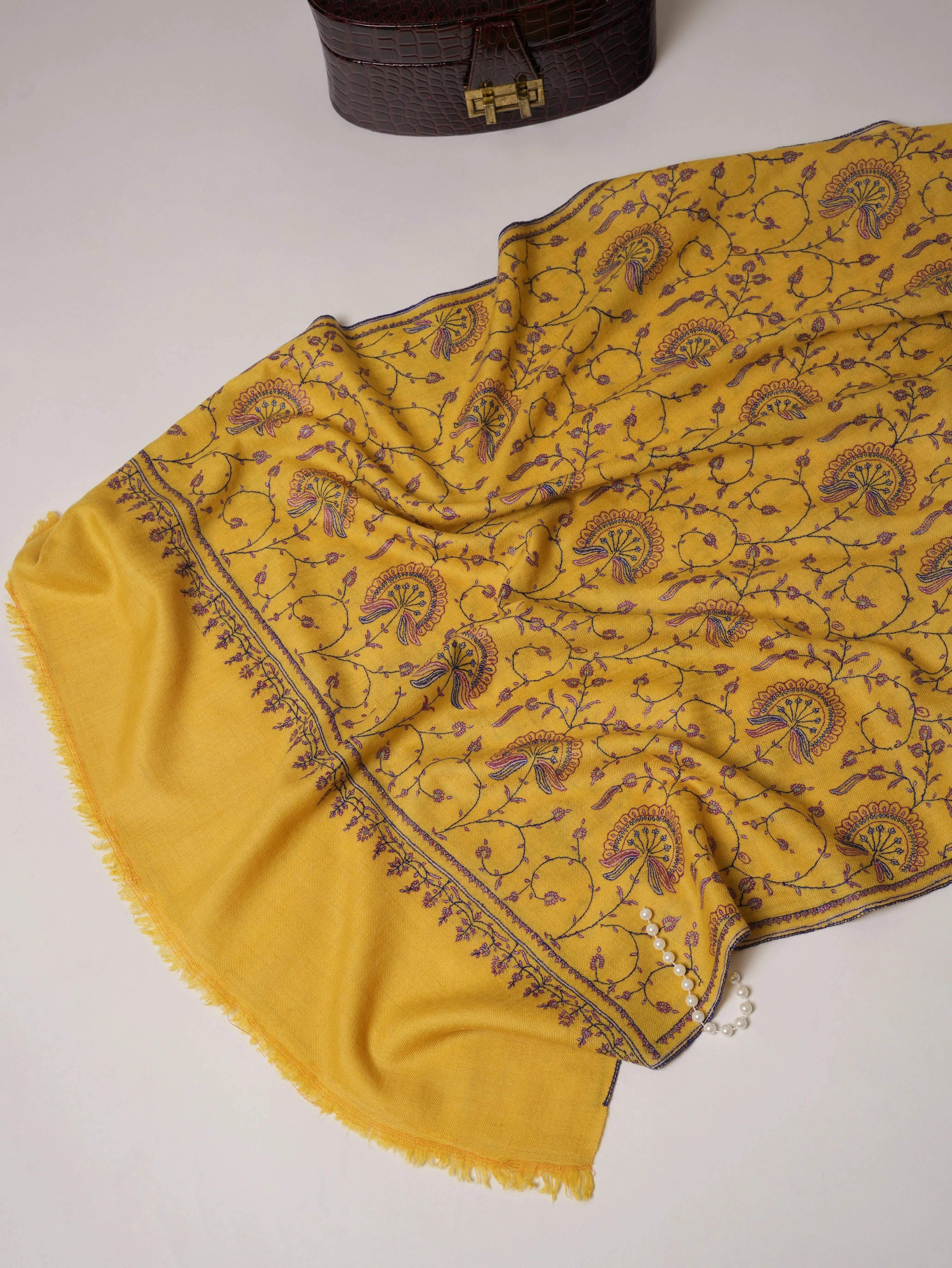 Jali Hand Embroidered Soft Cashmere Scarf Shahkaar.com