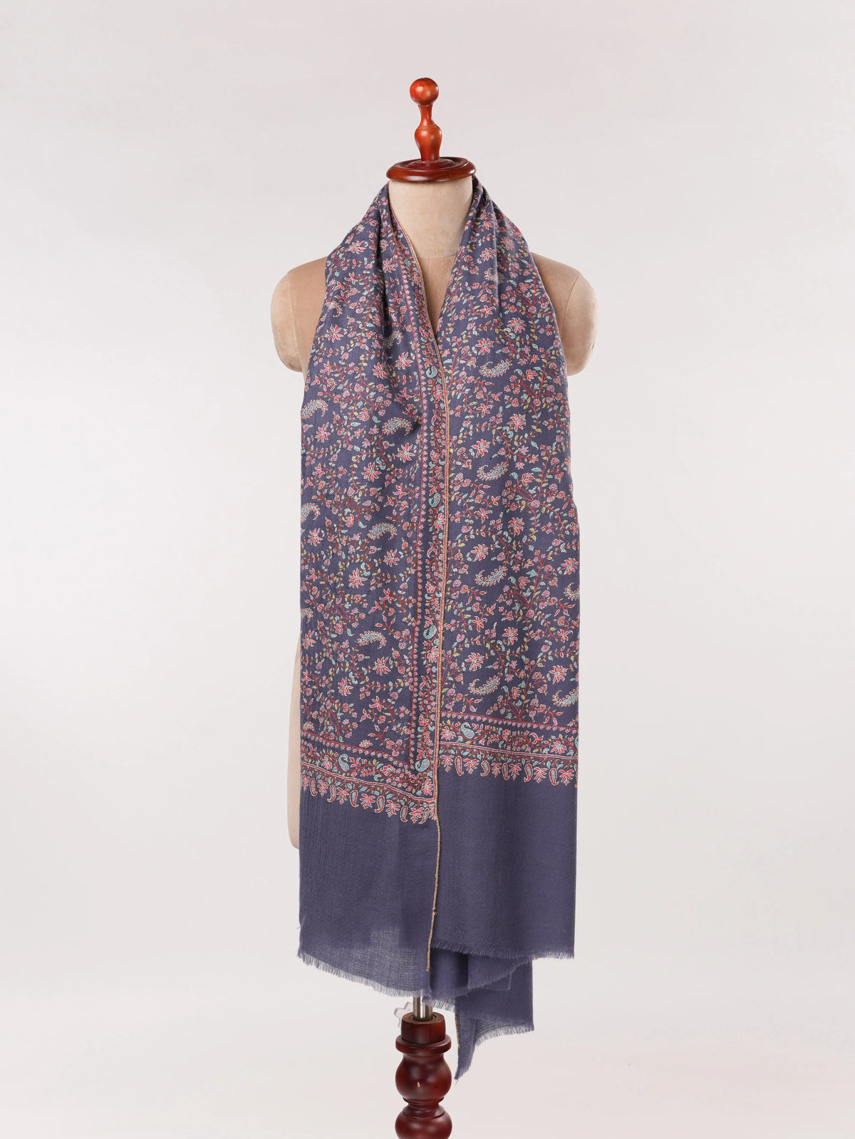 Handwoven Dark Slate Blue Pashmina Shawl with Jali Sozni Hand Embroidery Shahkaar.com