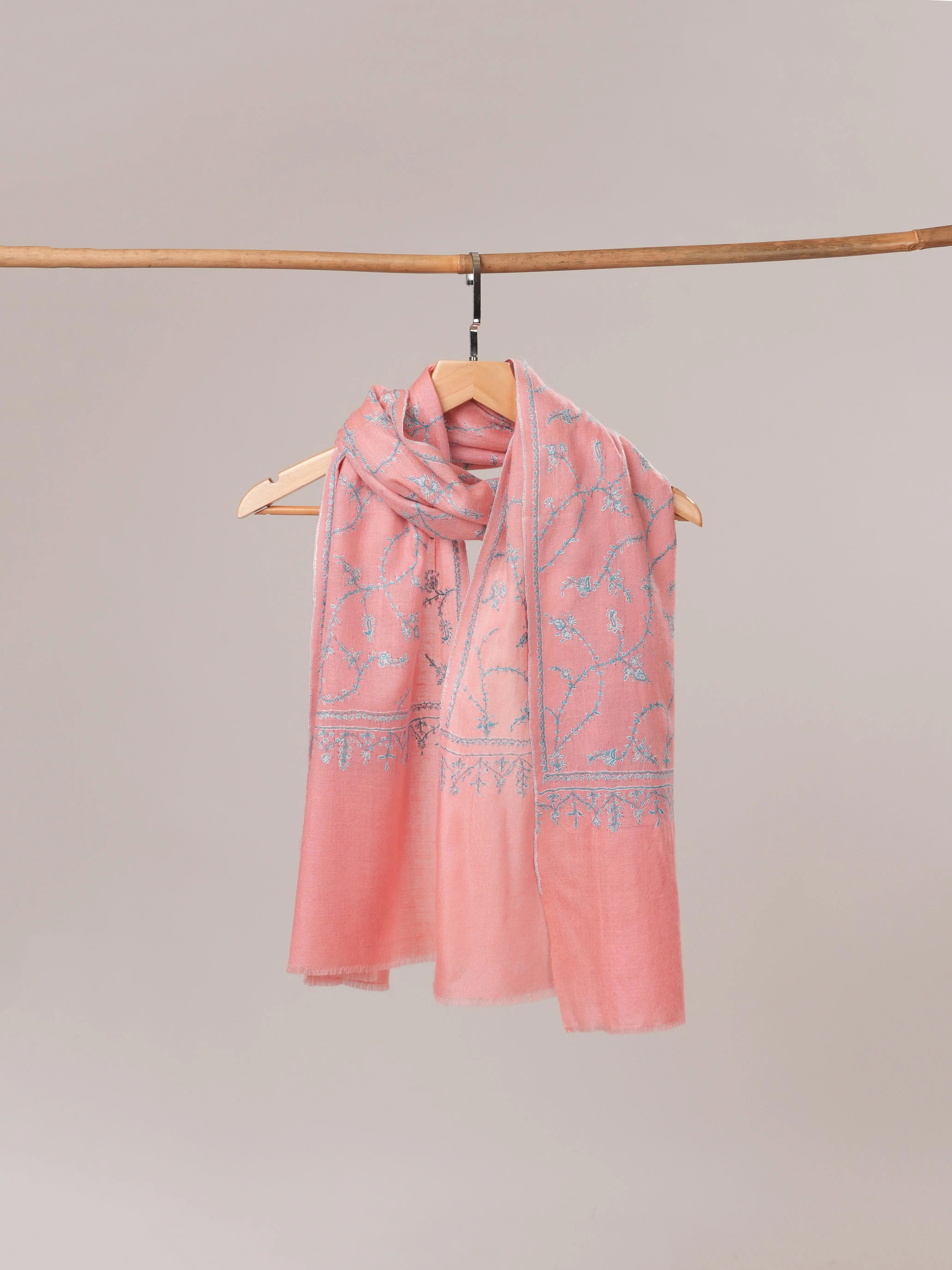 Pink Cashmere Scarf with All Over Jali Embroidery Shahkaar.com