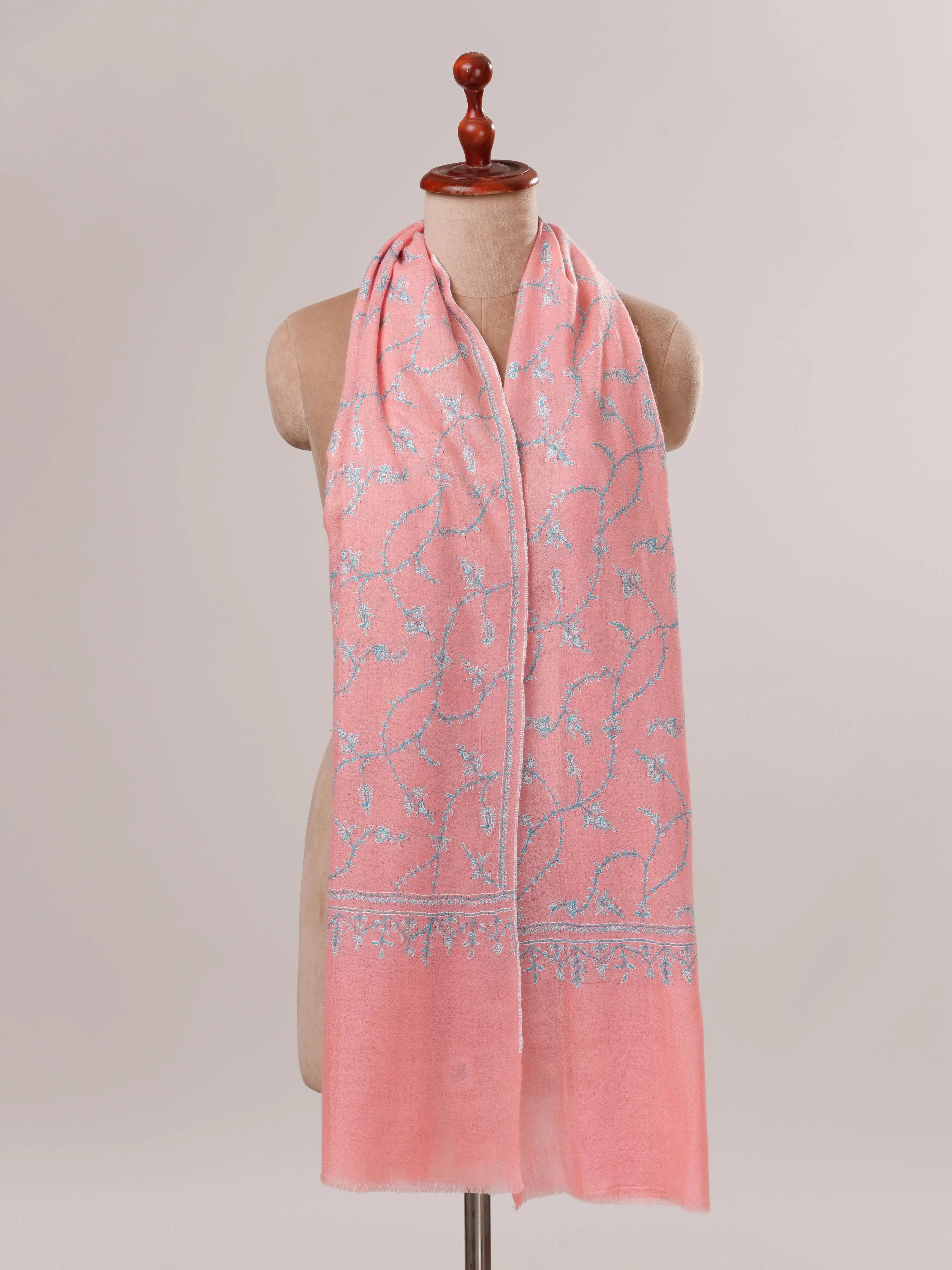 Pink Cashmere Scarf with All Over Jali Embroidery Shahkaar.com