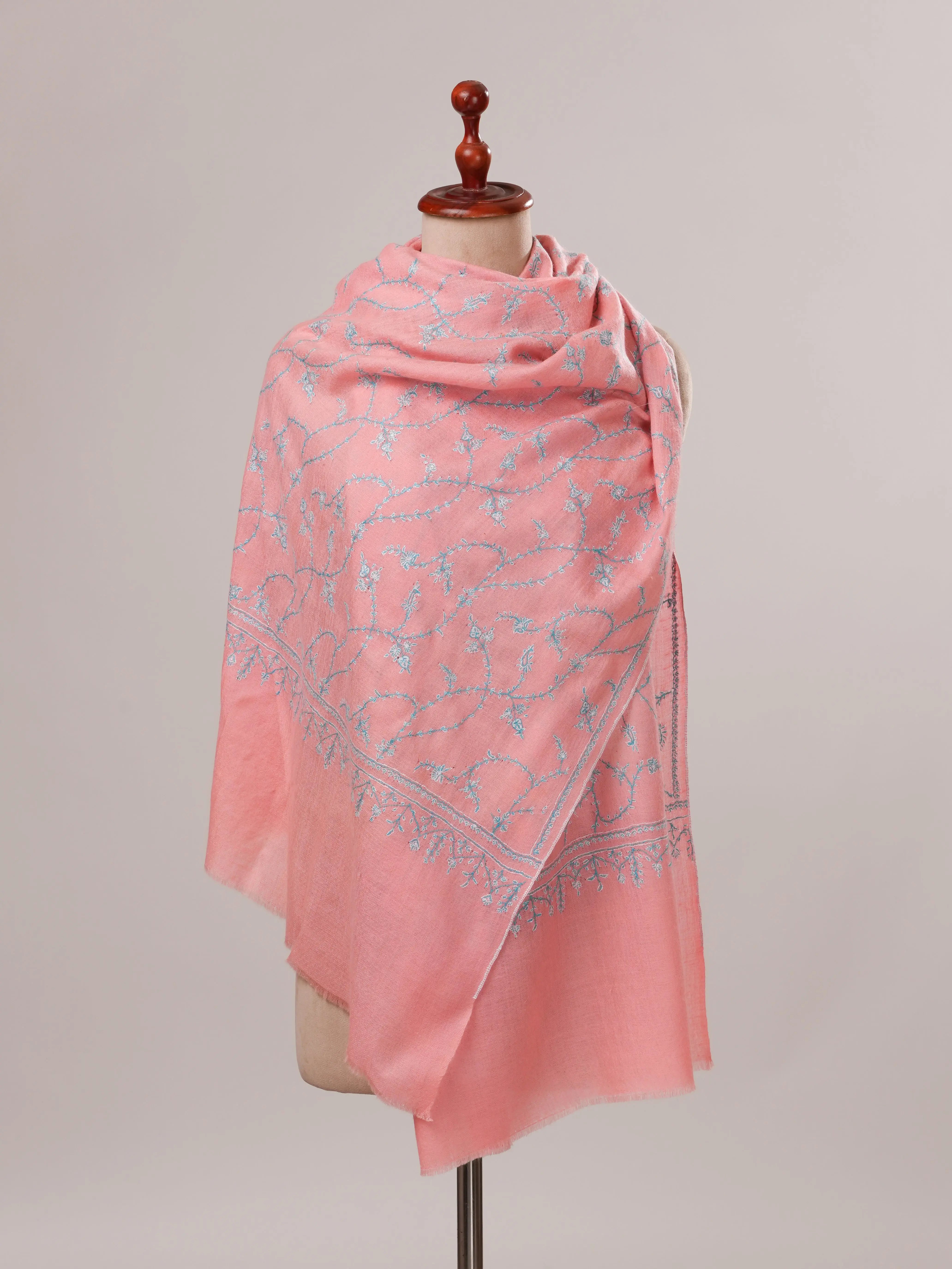 Pink Cashmere Scarf with All Over Jali Embroidery Shahkaar.com