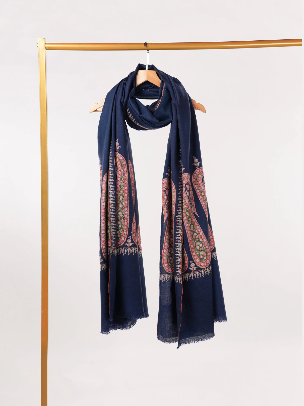 Overrsized Dark Blue Pashmina Shawl with Paisley Palldar Embroidery