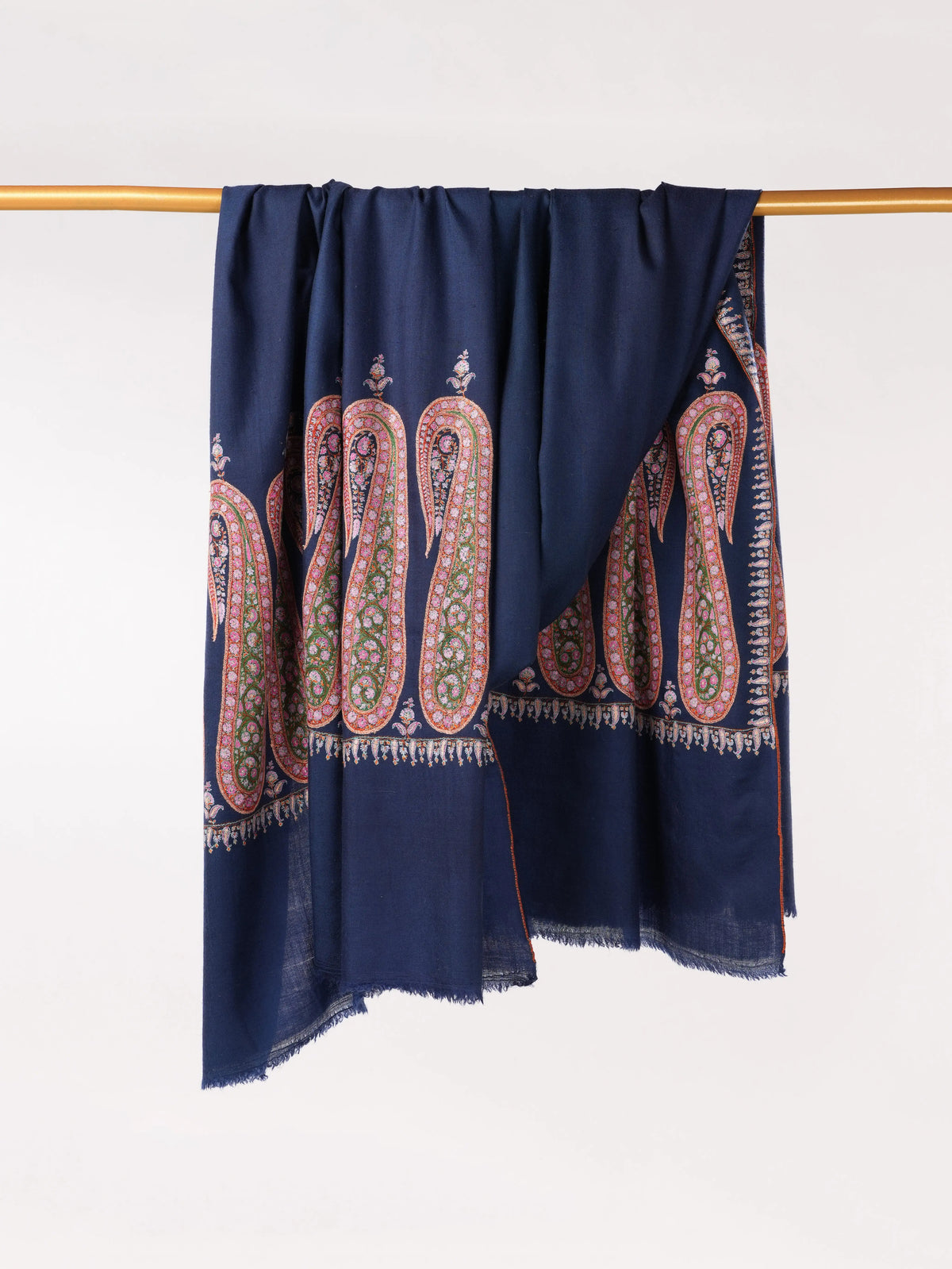 Overrsized Dark Blue Pashmina Shawl with Paisley Palldar Embroidery