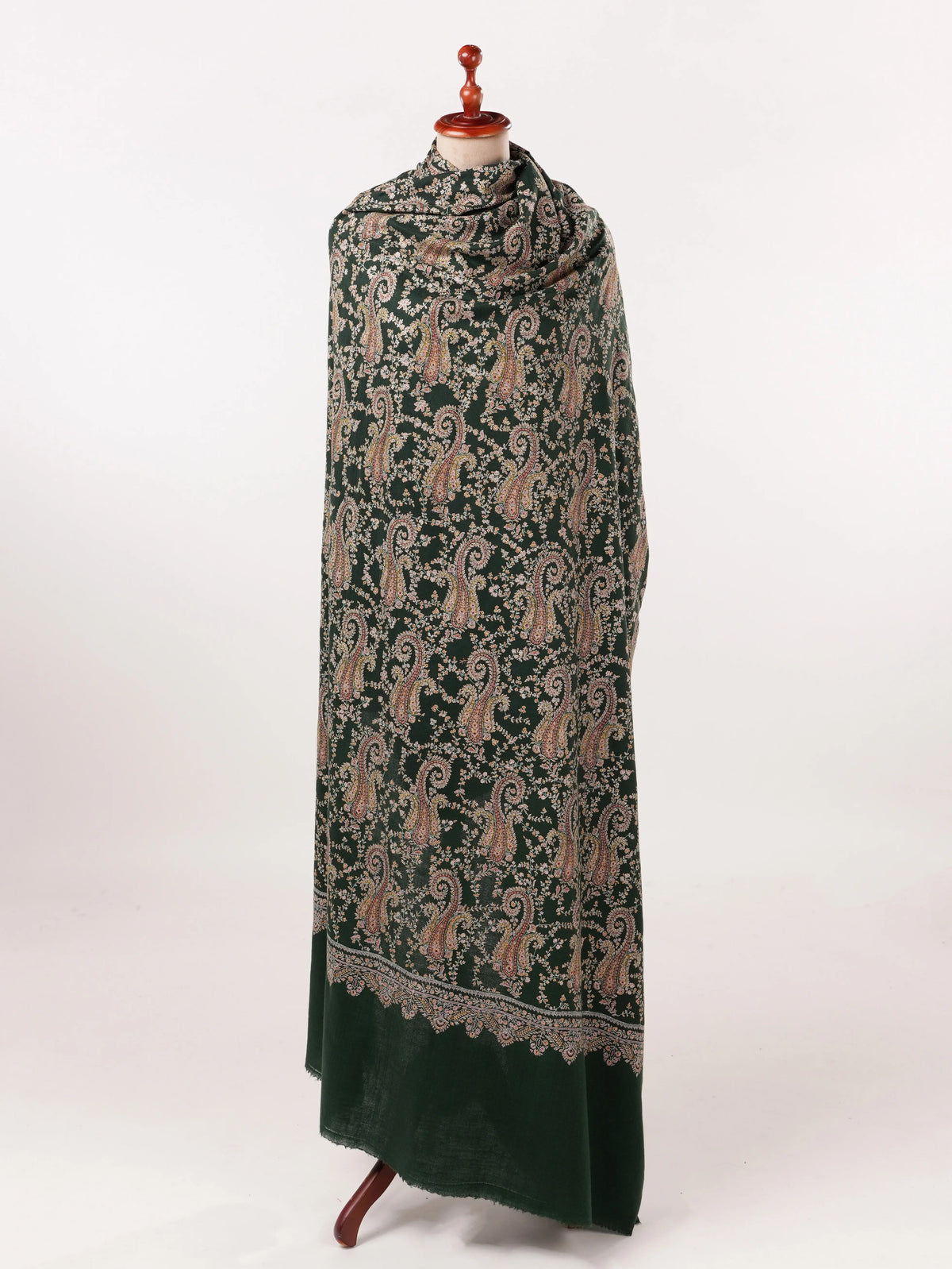 Forest Green Handwoven Oversized Pashmina Shawl with Hand Embroidery