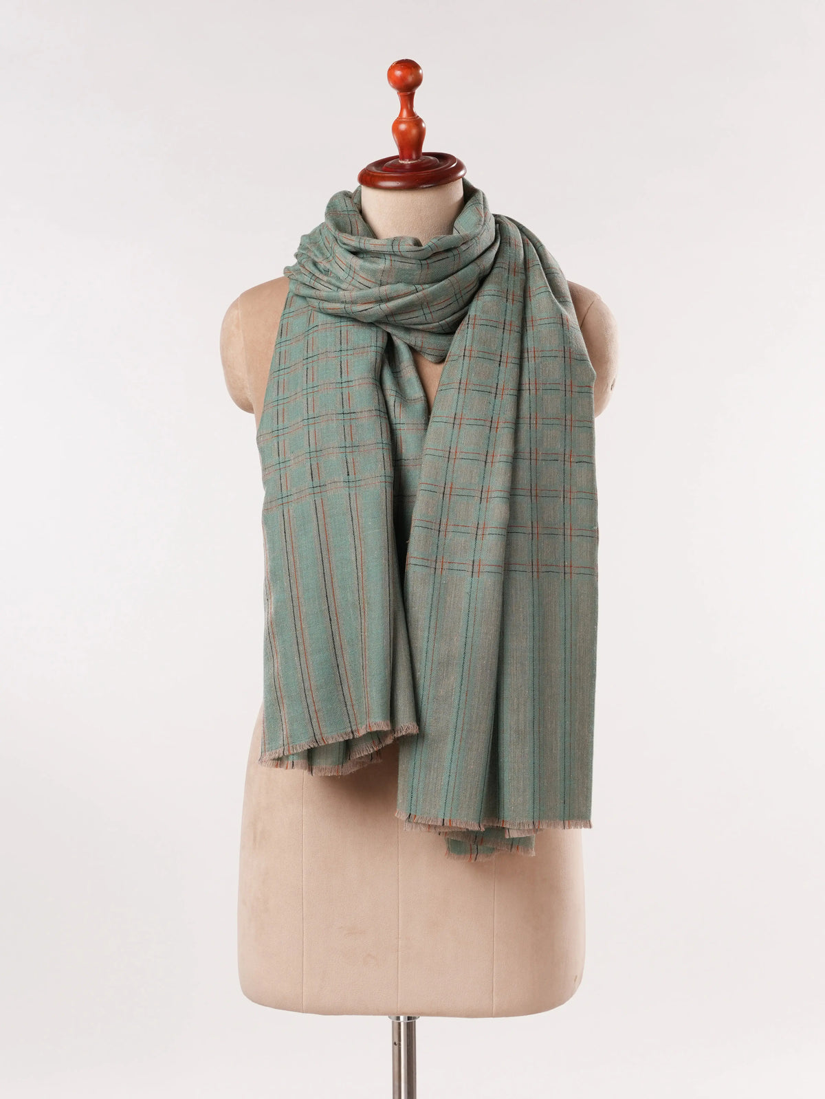 Ice Green Dual Shaded Handwoven Pashmina Shawl with Check Pattern