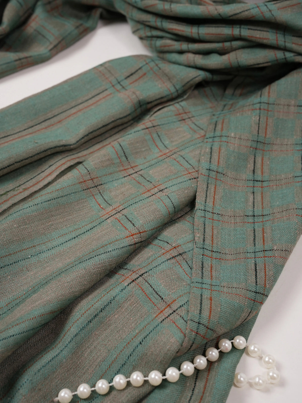 Ice Green Dual Shaded Handwoven Pashmina Shawl with Check Pattern