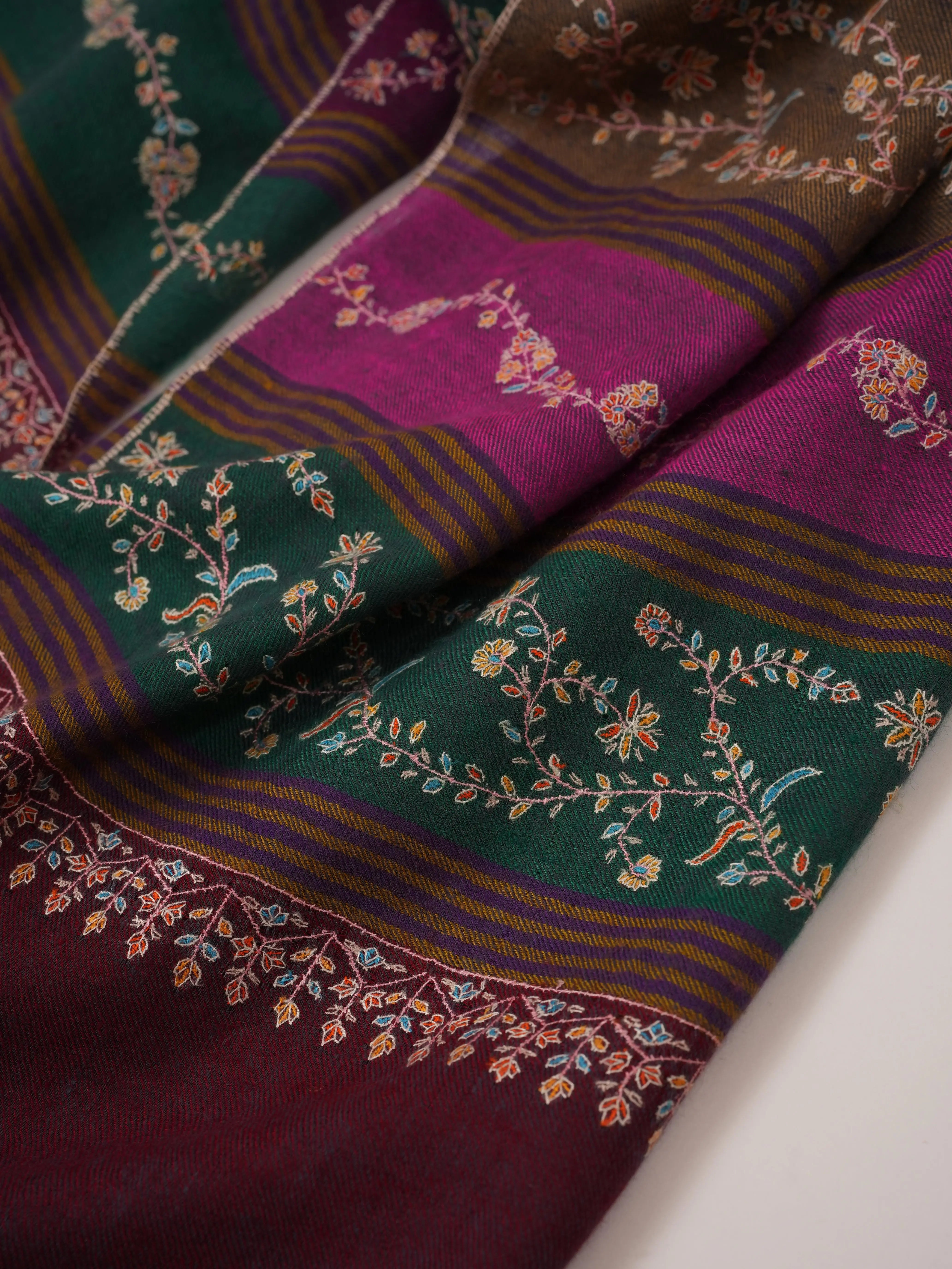 Featherlight Striped Hand Embroidered Authentic Pashmina Shawl Shahkaar.com