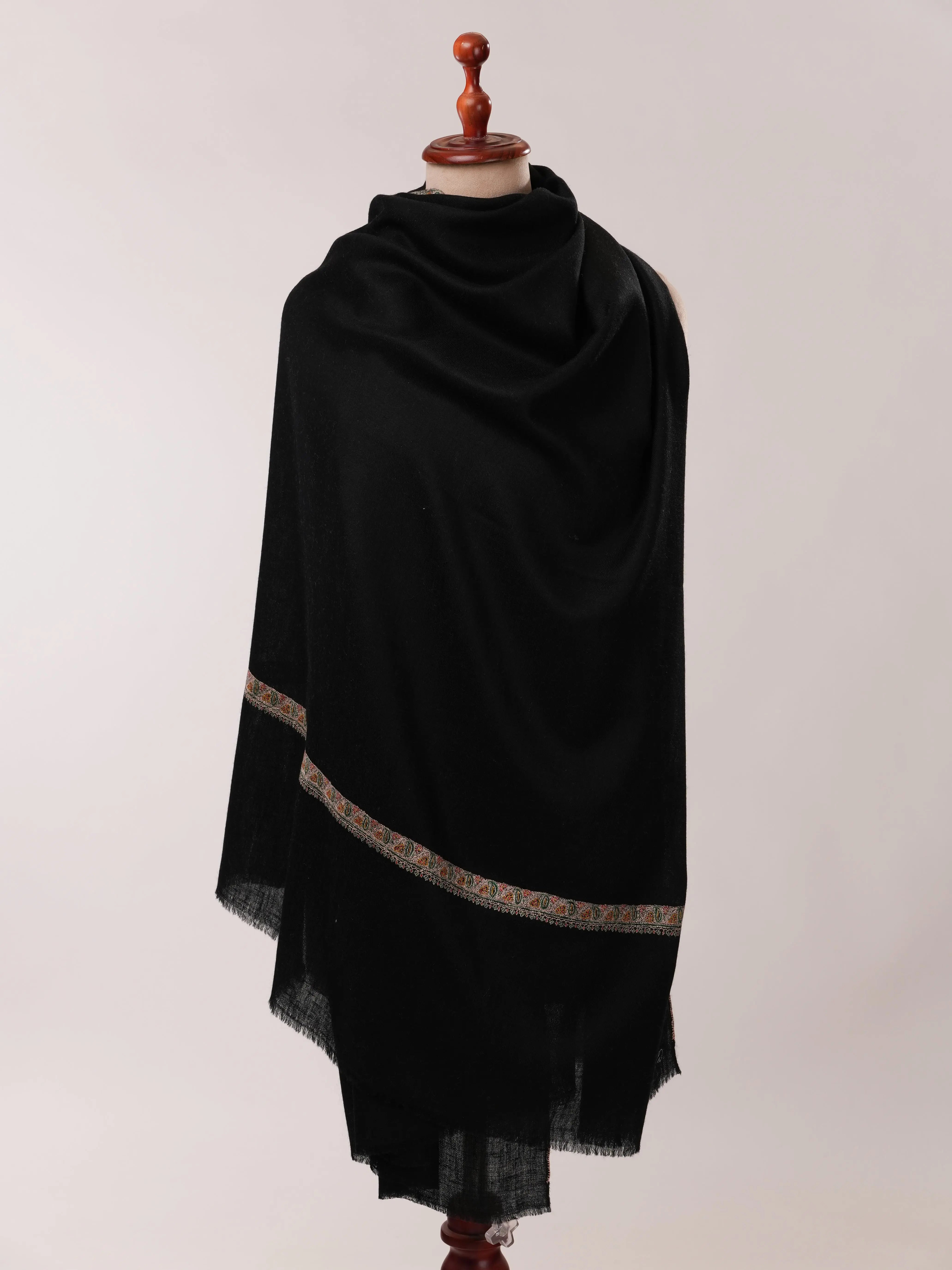 Black Pashmina Shawl with Hashia Hand Embroidery Shahkaar.com