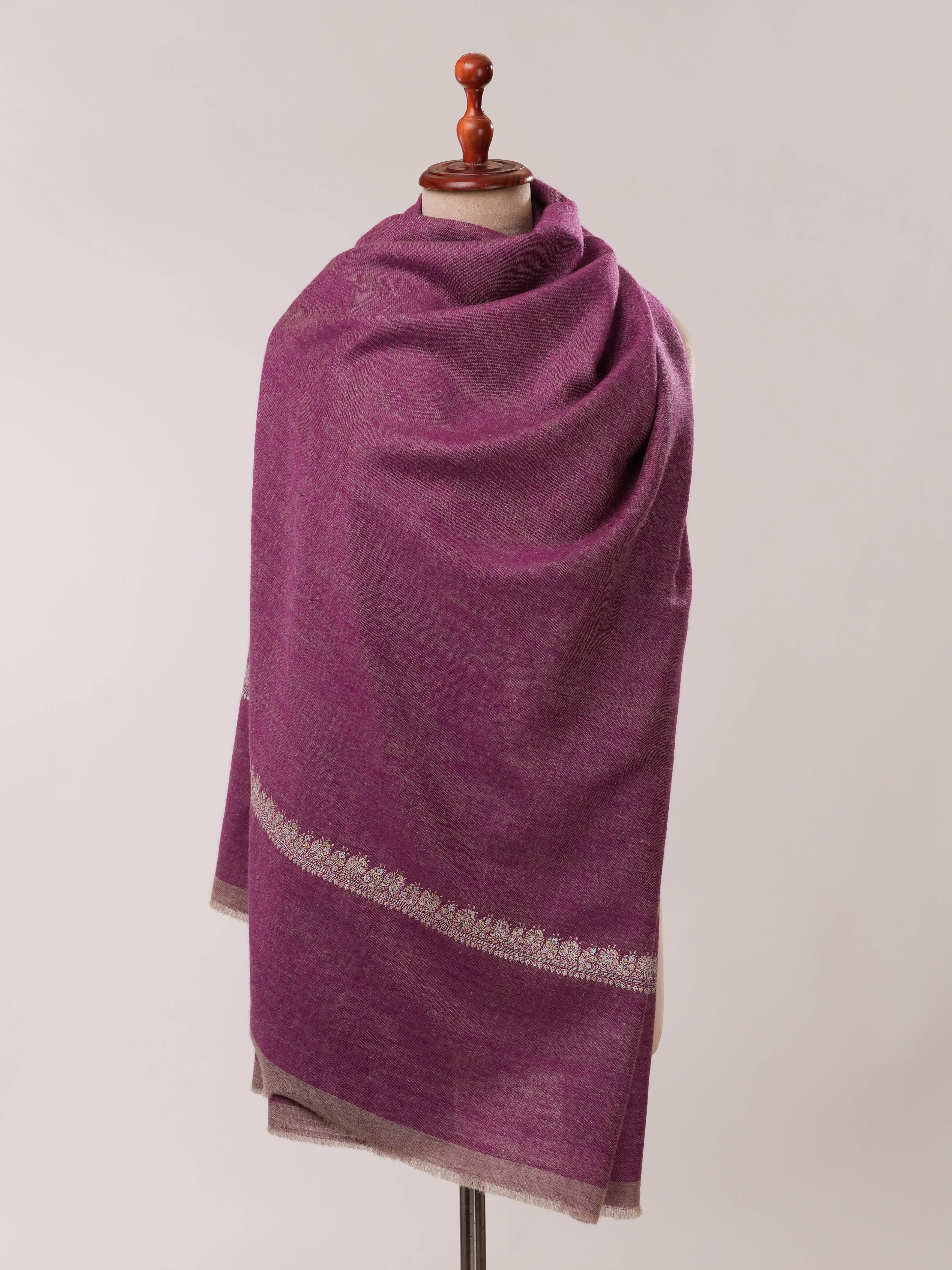 Dual Tone Handwoven Pashmina Shawl with Hashia Hand Embroidery Shahkaar.com