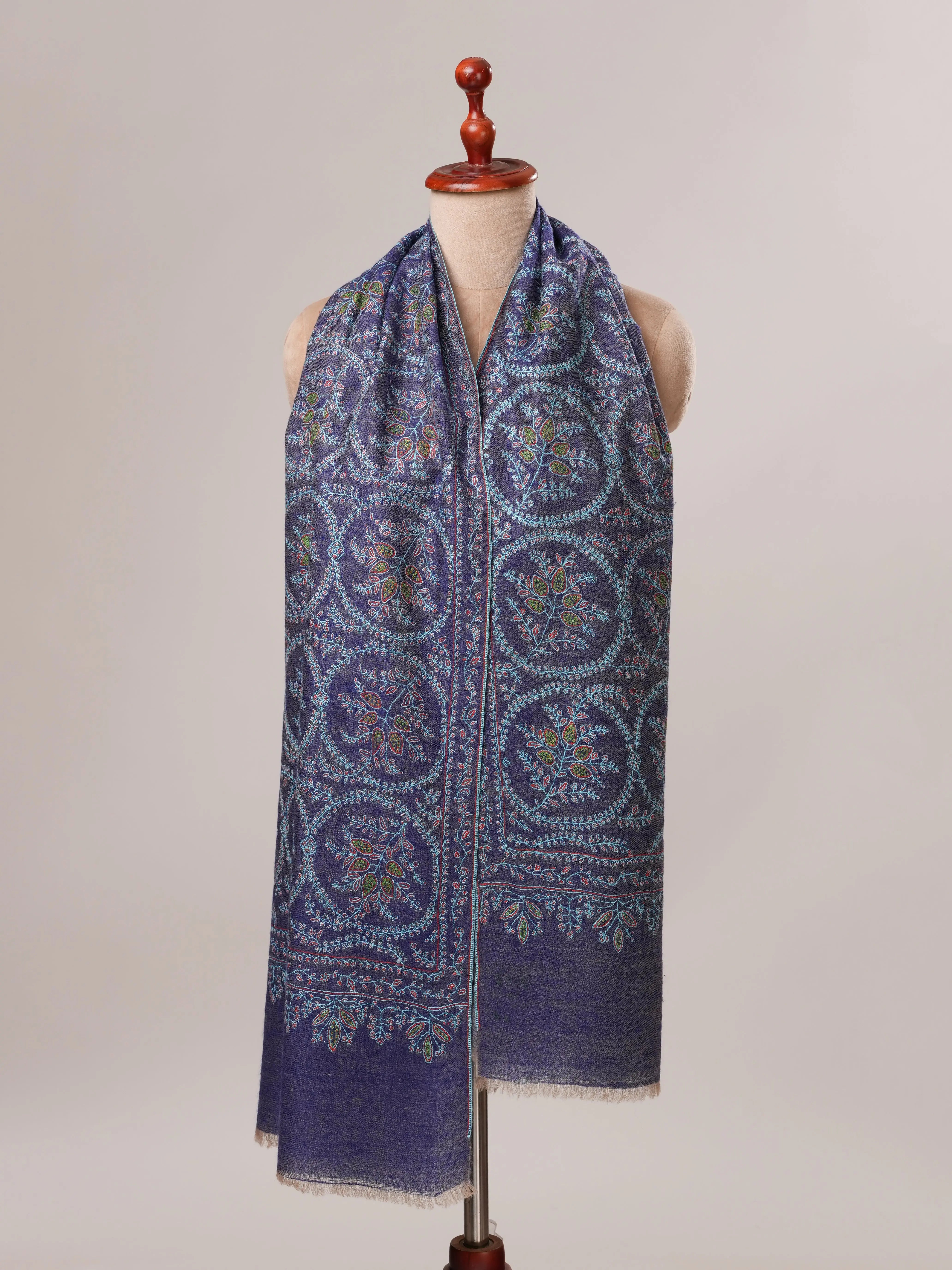 Blue Dual Tone Cashmere Scarf with Jali Hand Embroidery Shahkaar.com