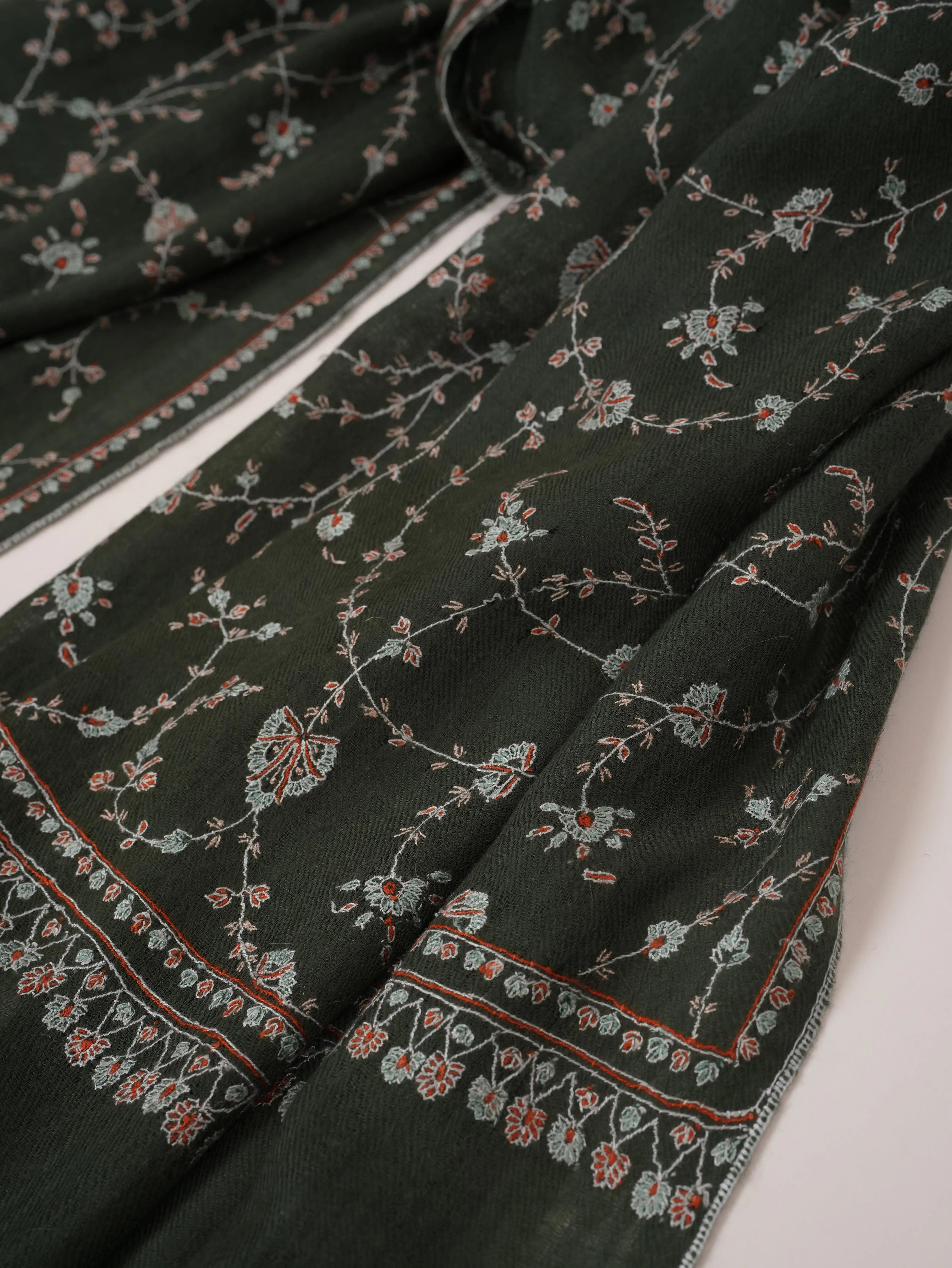 Featherlight Handwoven Cashmere Scarf with Jali Embroidery Shahkaar.com