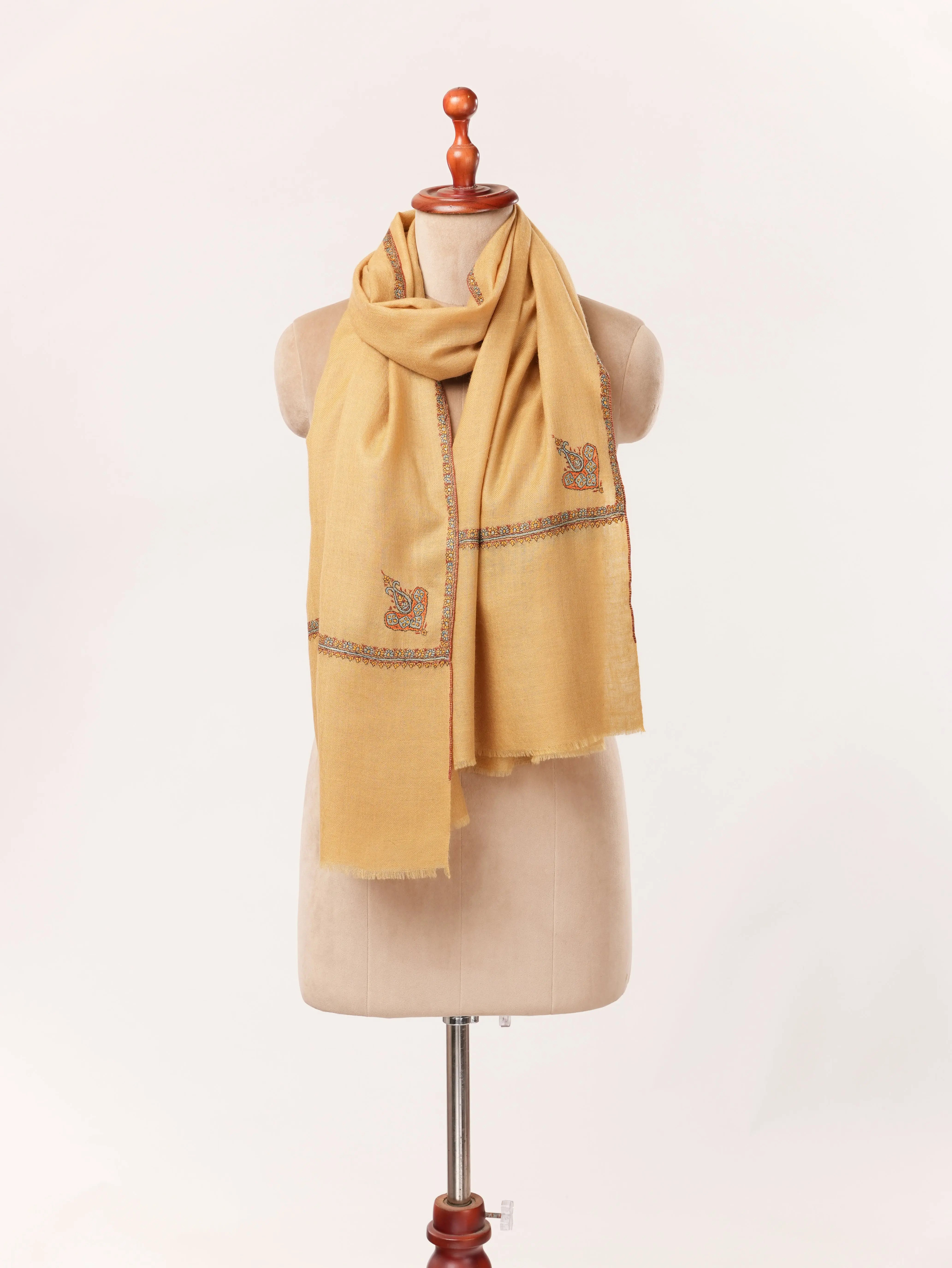 Handwoven Kashmiri Pure Cashmere Scarf with Haushidar Sozni Handwork Shahkaar.com