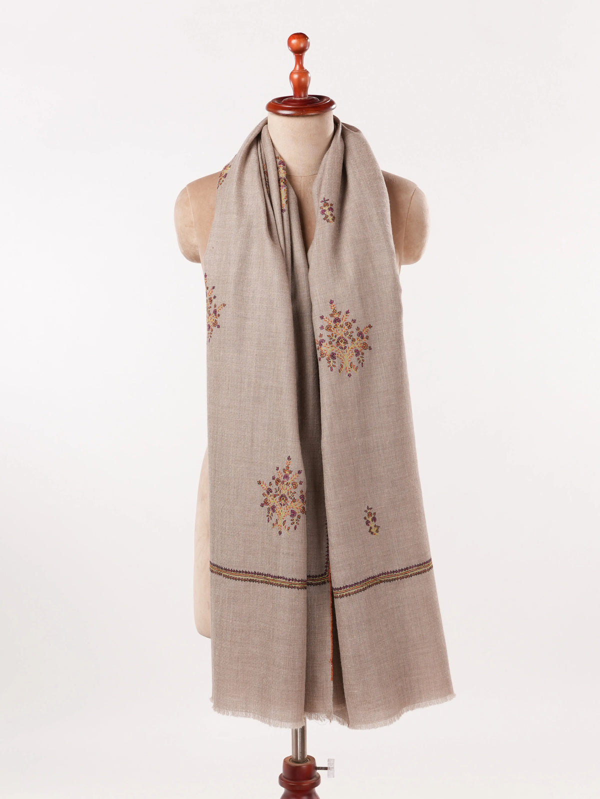 Buteh Embroidered Lightweight Handwoven Natural Beige Pashmina Shawl