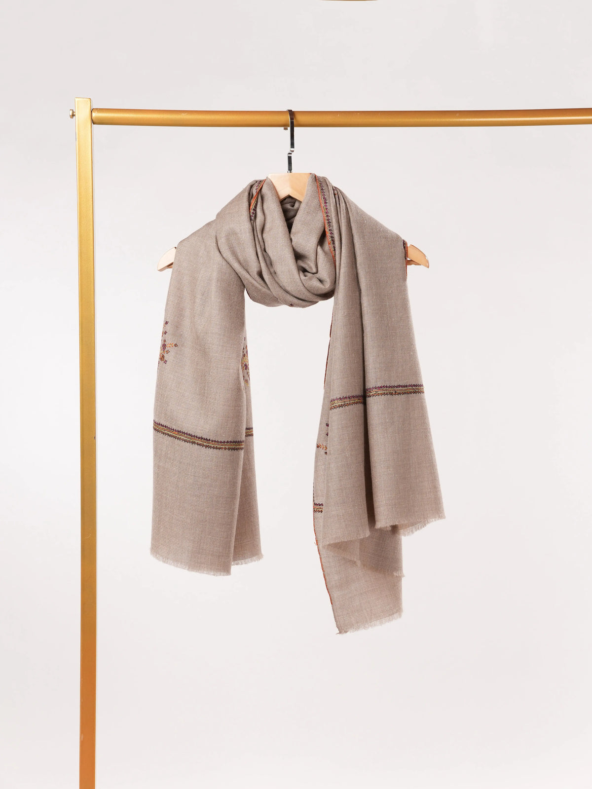 Buteh Embroidered Lightweight Handwoven Natural Beige Pashmina Shawl